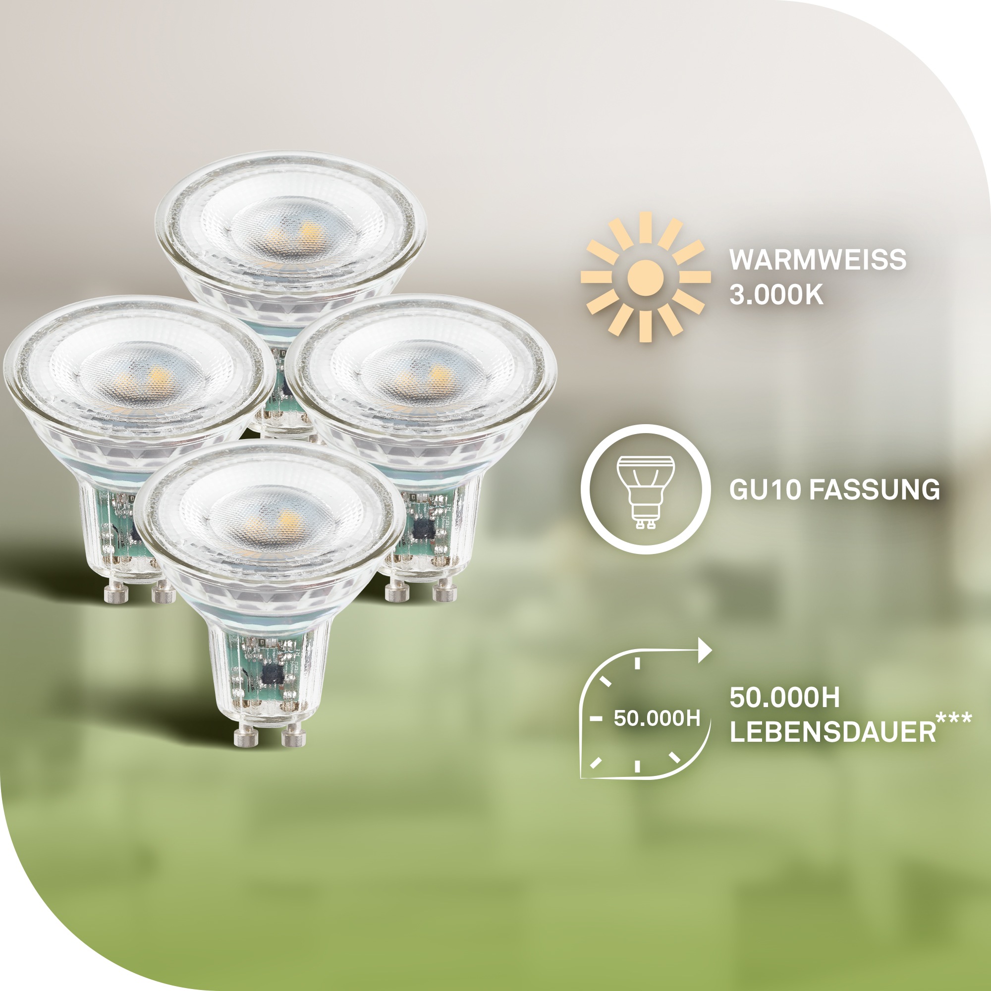 Briloner Leuchten LED-Leuchtmittel »BULB A« GU10 4 Stk. Warmweiß GU10, 3.000K, Wohnzimmer, Schlafzimmer