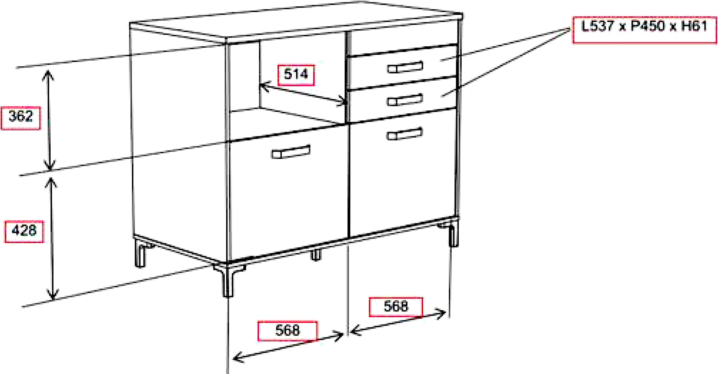Parisot Schrank-Set »Moove 2, Küchenzeile, Arbeitsflächen ohne Ausschnitt« Spar-Set, Regalwand, 2-türiger Schrank, 2 türiger Schrank+2 Schubladen und  Fach, 3 Stk. tlg.