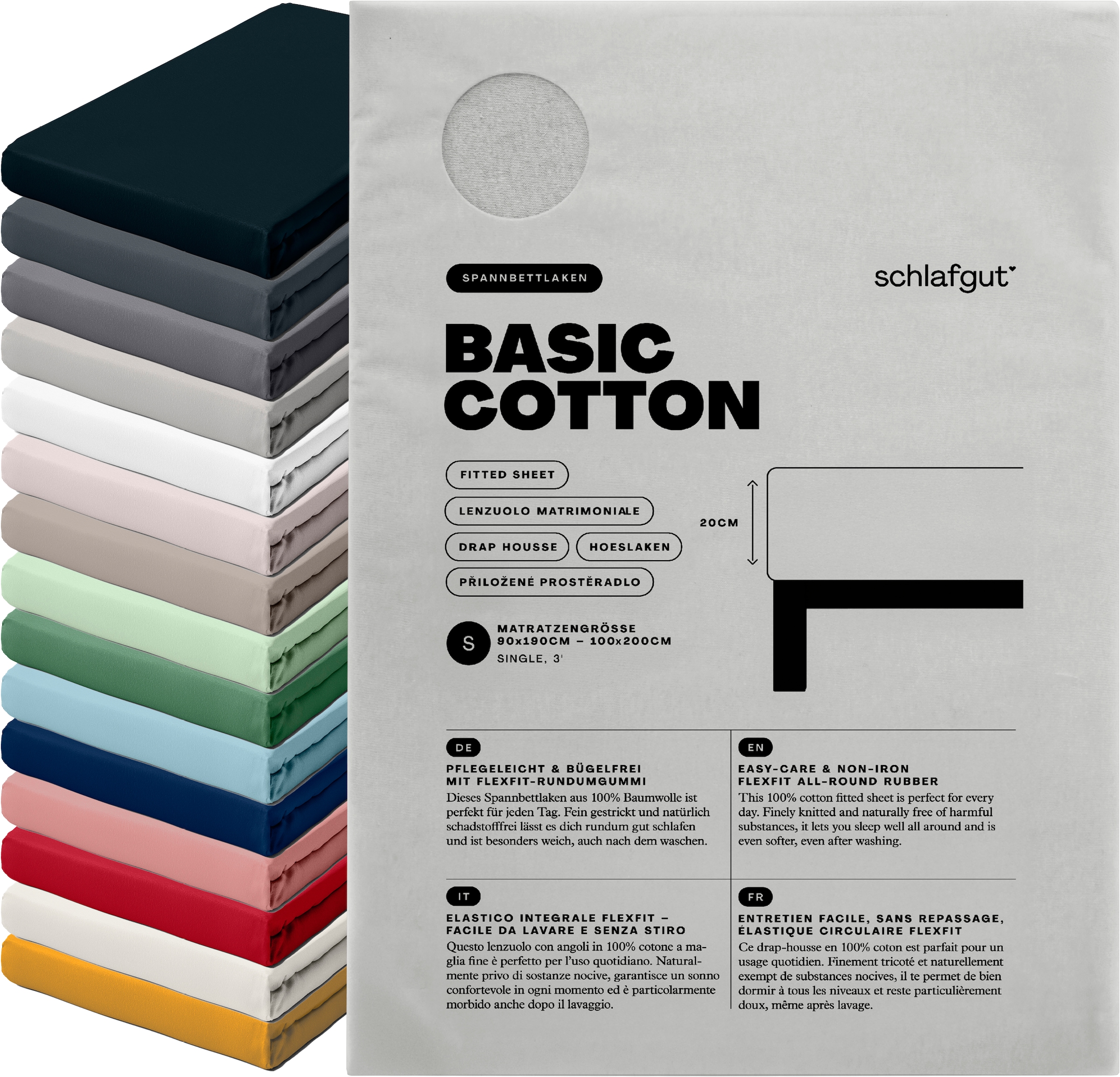 Schlafgut Spannbettlaken »Basic Cotton Bettlaken, 160 g/m², 100% Baumwolle, Spannbetttuch« Spannbettlaken bis 20 cm Matratzenhöhe, bügelfrei und pflegeleicht