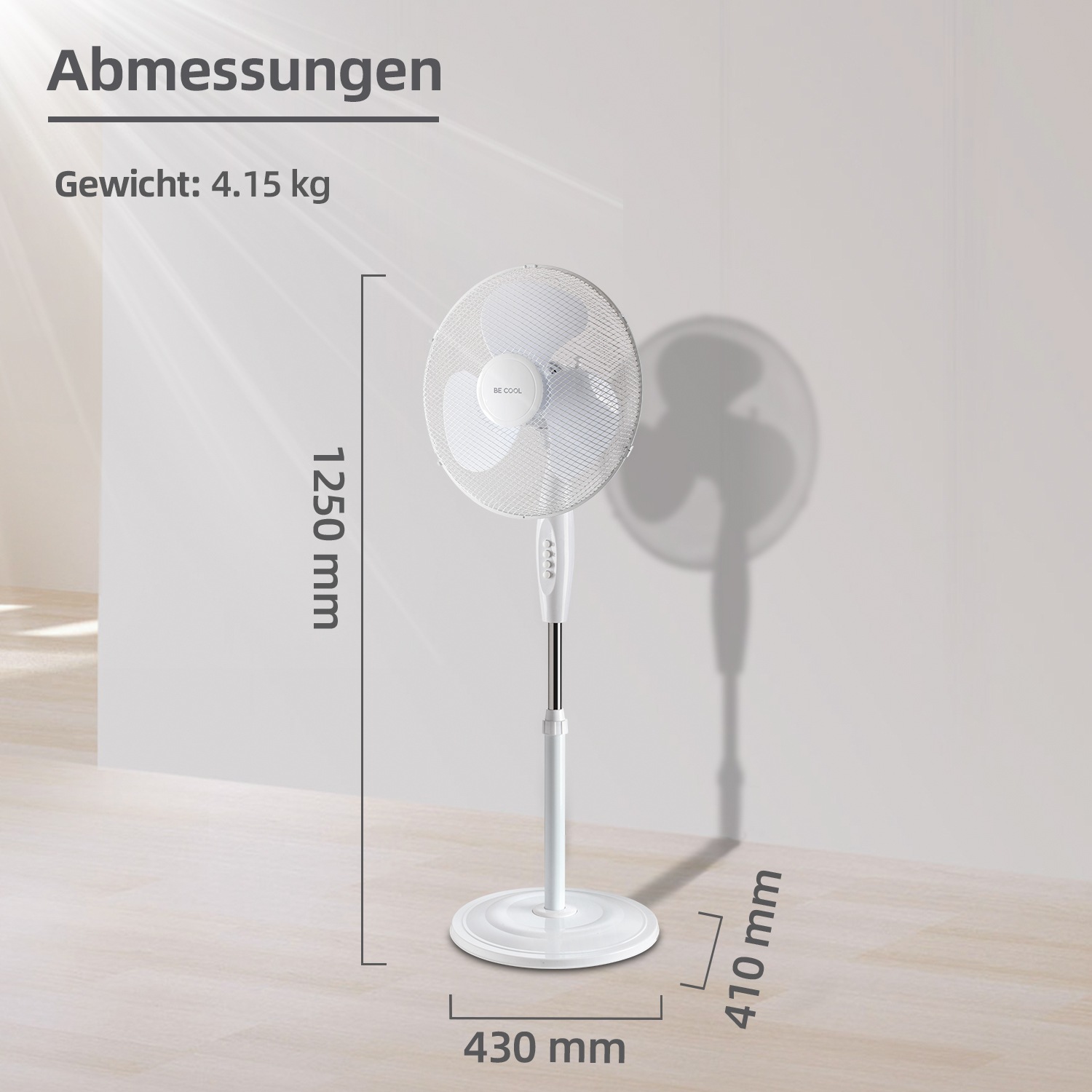 be cool Standventilator »Standventilator 40cm BC16SF« einfache Bedienung, höhenverstellbar