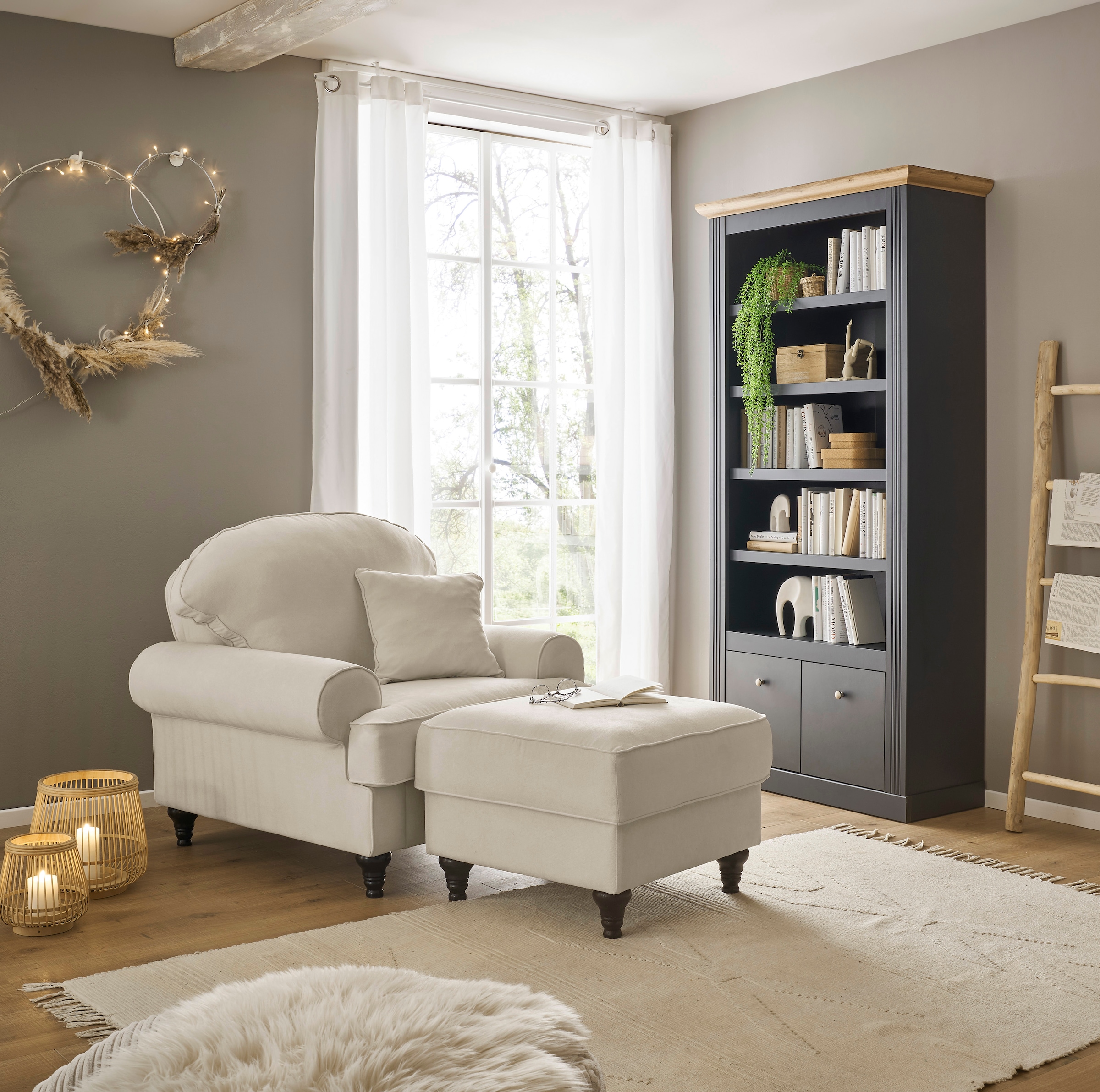 Home affaire Sessel »WESTMINSTER«, (Set, 2 St., 1Sessel, 1 Hocker), mit Federkern-Polsterung