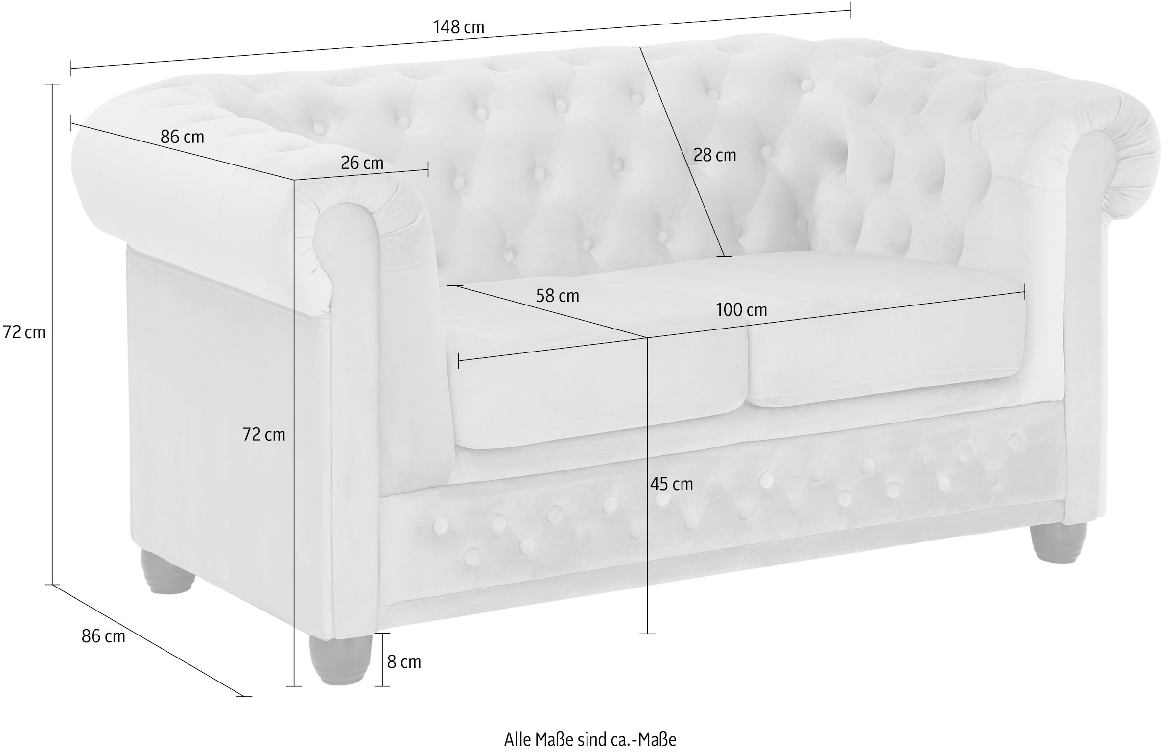 Home affaire Chesterfield-Sofa »New Castle« mit hochwertiger Knopfheftung in Chesterfield-Design, B/T/H: 148/86/72