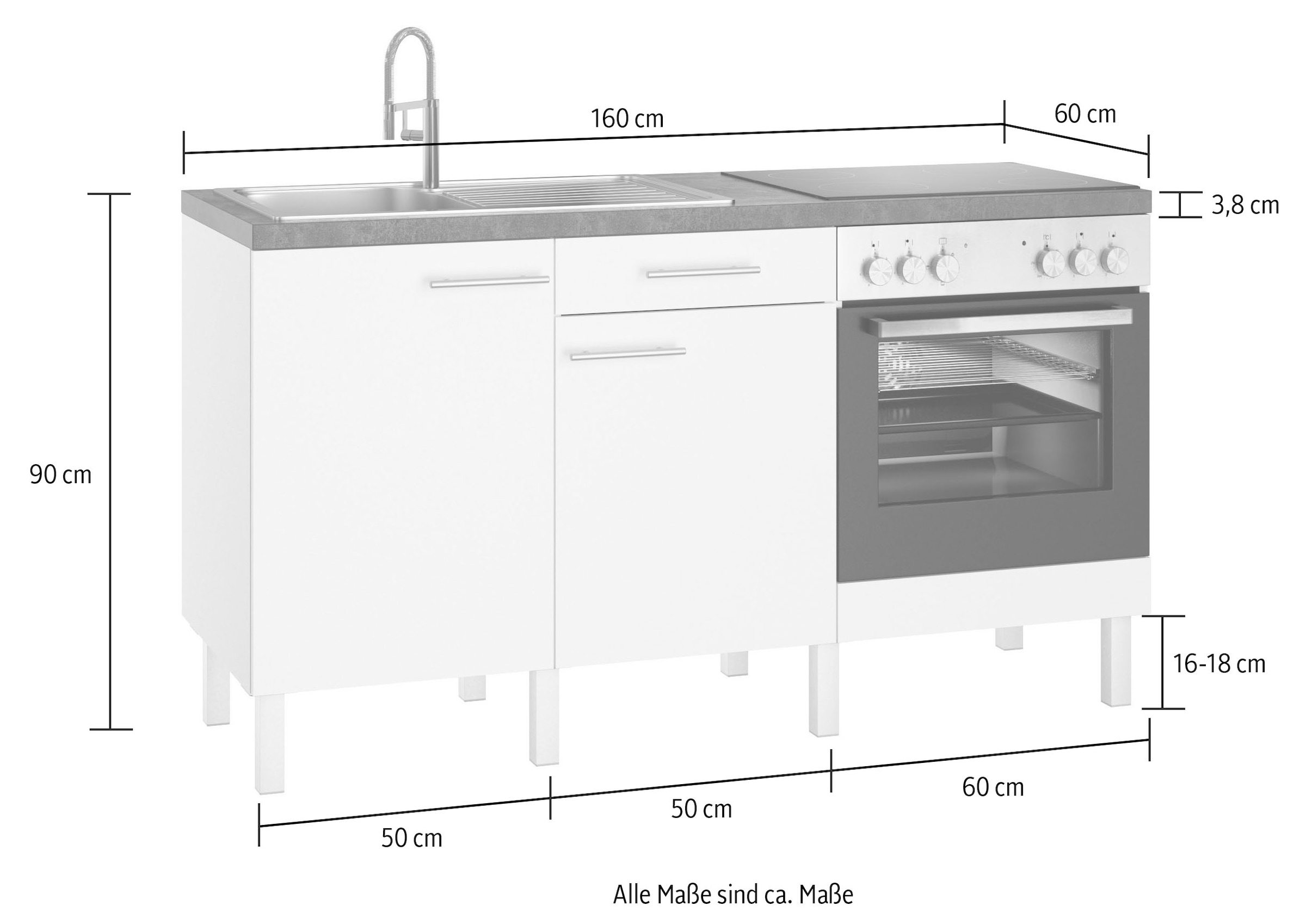 E-Geräten Breite auf kaufen OPTIFIT Küche mit Rechnung »Lilly2«, 160 wahlweise cm,