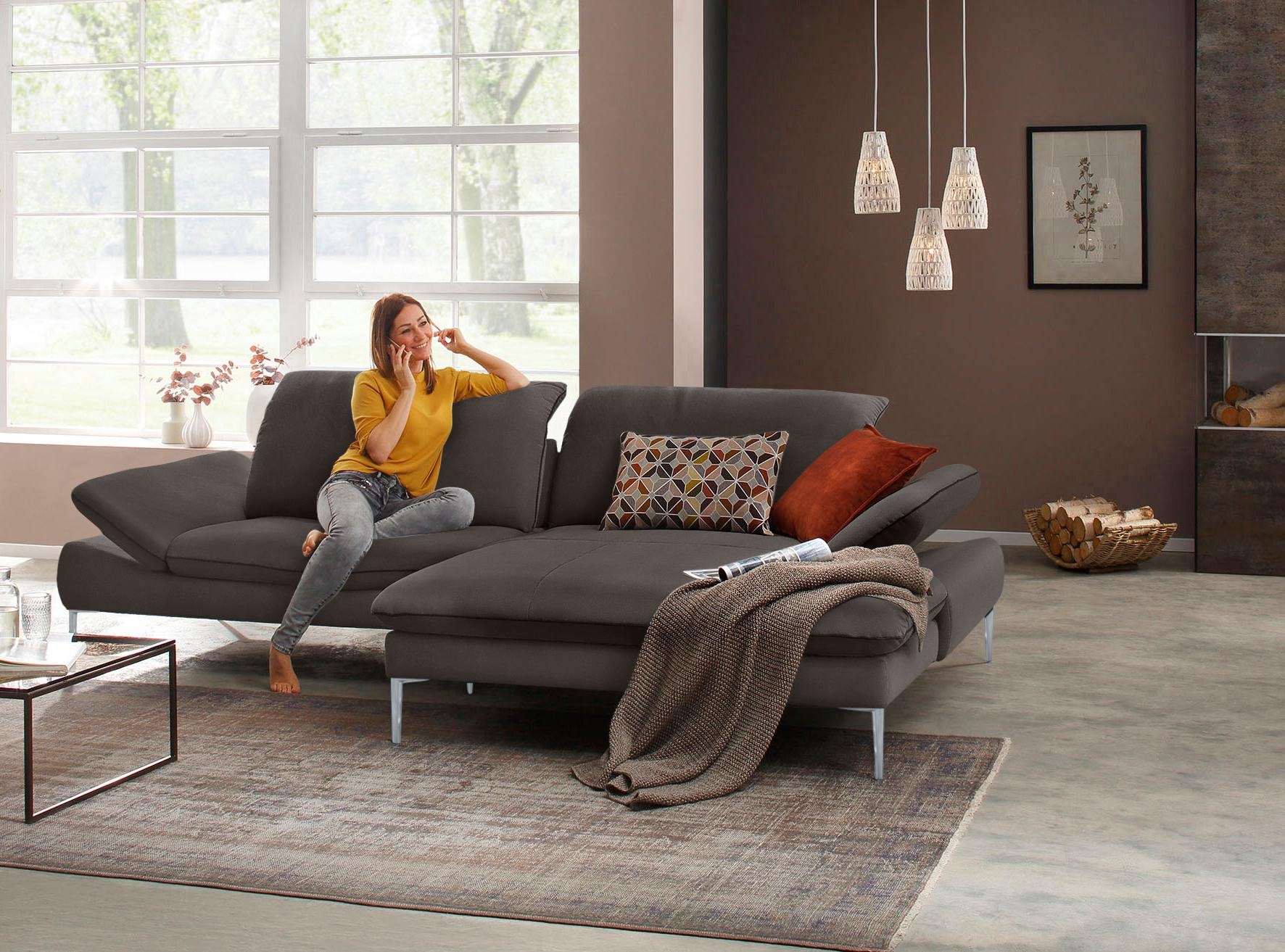 W.SCHILLIG Ecksofa »enjoy&MORE, mit tollem Sitzkomfort, elegant und bequem, L-Form«, mit Sitztiefenverstellung, Füße silber matt, Breite 294 cm