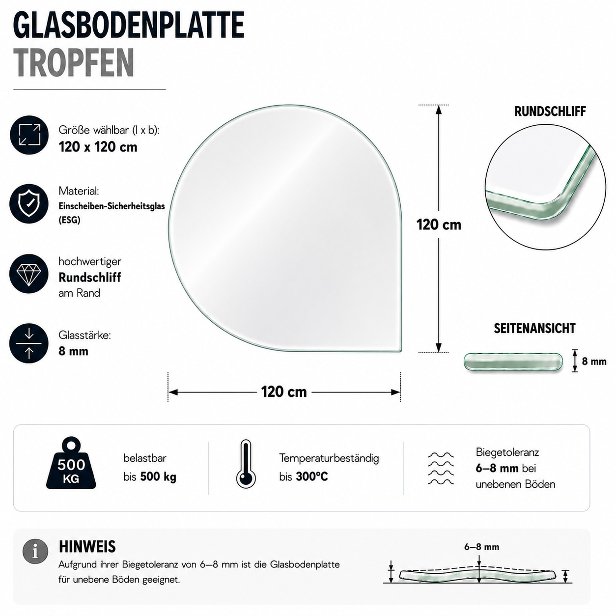Hanseatic Bodenschutzplatte »Tropfen Glas 120x120x0,8« Funkenschutzplatte