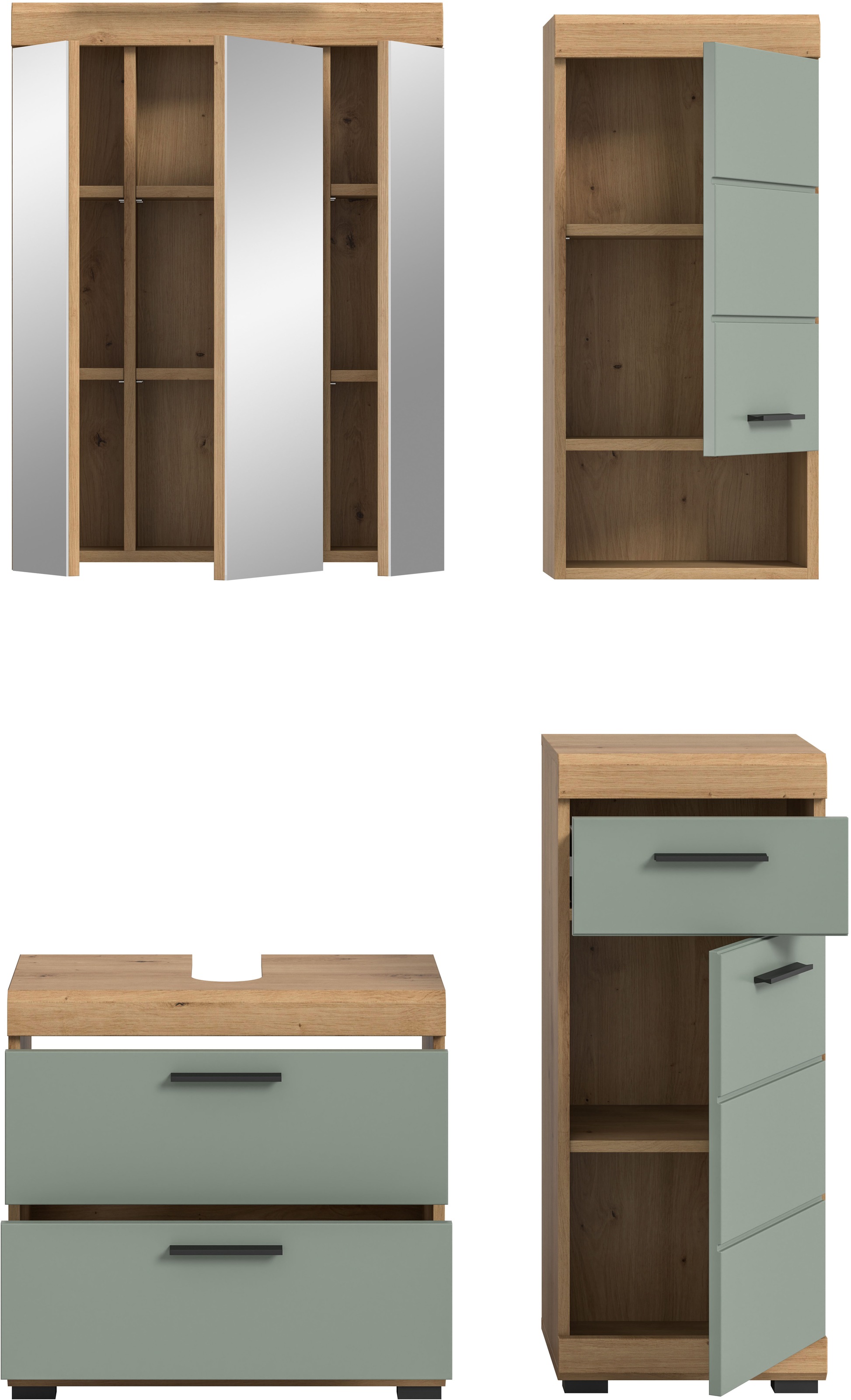 INOSIGN Badmöbel-Set »Siena, 4 teilig, bestehend aus:«, (Set), Waschbeckenunterschrank, Spiegelschrank, Unterschrank, Hängeschrank