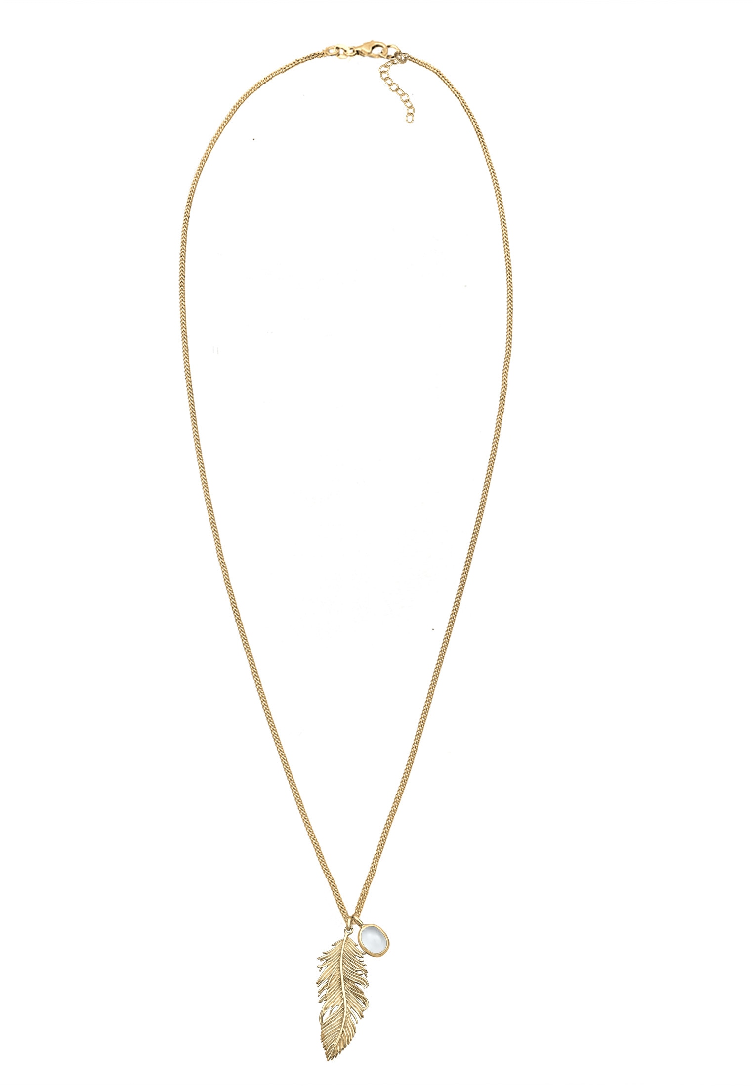Elli Lange Kette »Halskette Feder Mondstein Weiß 925 Sterling Silber«