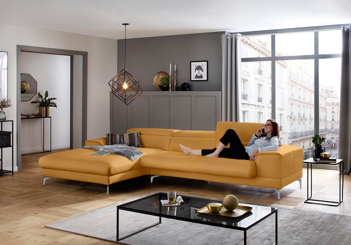 W.SCHILLIG Ecksofa »piedroo, Designsofa mit tollem Sitzkomfort, bequem und elegant, L-Form«, Kopfteilverstellung, wahlweise mit Sitztiefenverstellung, Breite 343cm