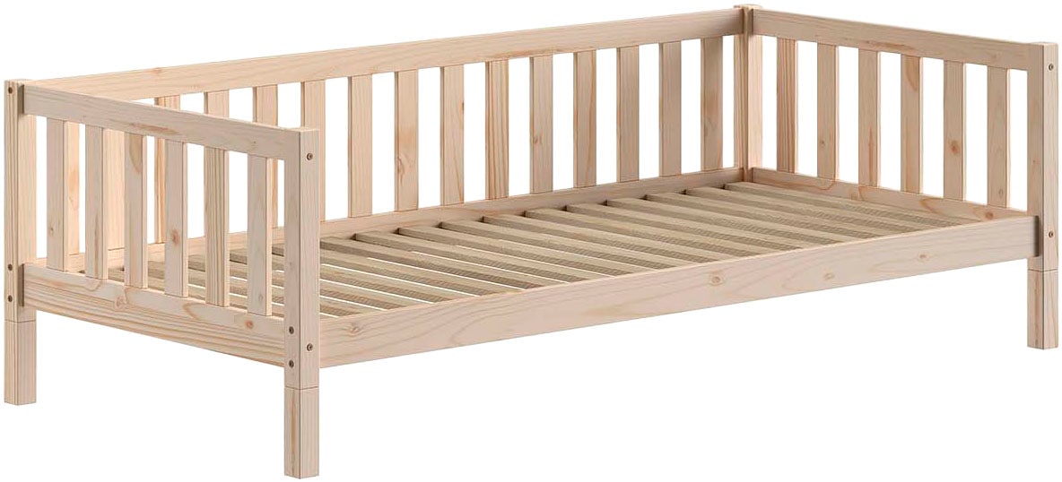 Vipack Kinderbett »Dallas, Massivholzbett, umbaubar vom Boden- zum Daybett« inkl. Rolllattenrost und Sprossenumrandung, 90 oder 140x200 cm breit,  stabil und standfest gebaut, wahlweise Kiefer massiv natur oder weiß