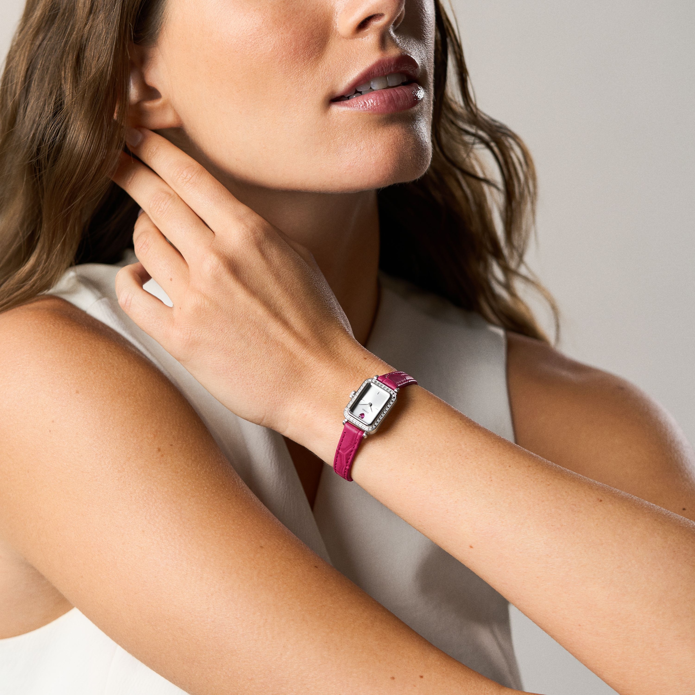 Fossil Quarzuhr »Raquel« Armbanduhr, Damenuhr, Lederarmband, analog, Glassteine