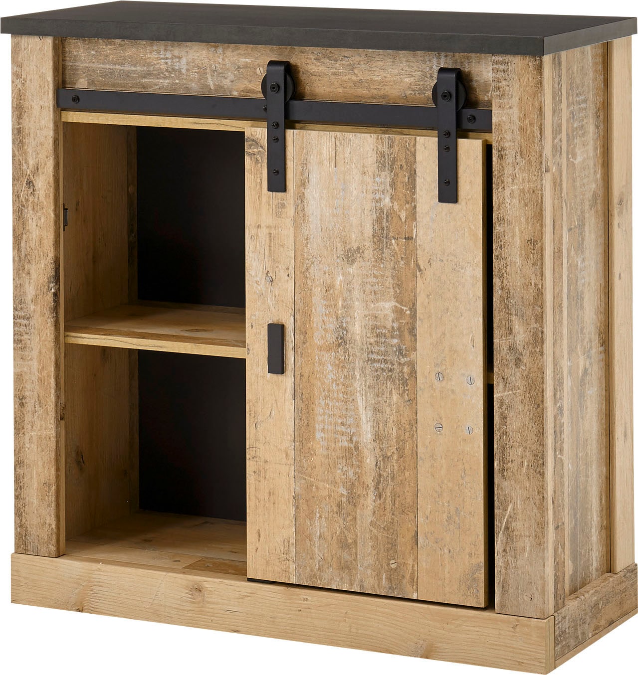 Home affaire Wohnwand »SHERWOOD«, (4 St.), mit Scheunentorbeschlag, Apothekergriffe aus Metall, Breite ca. 388 cm