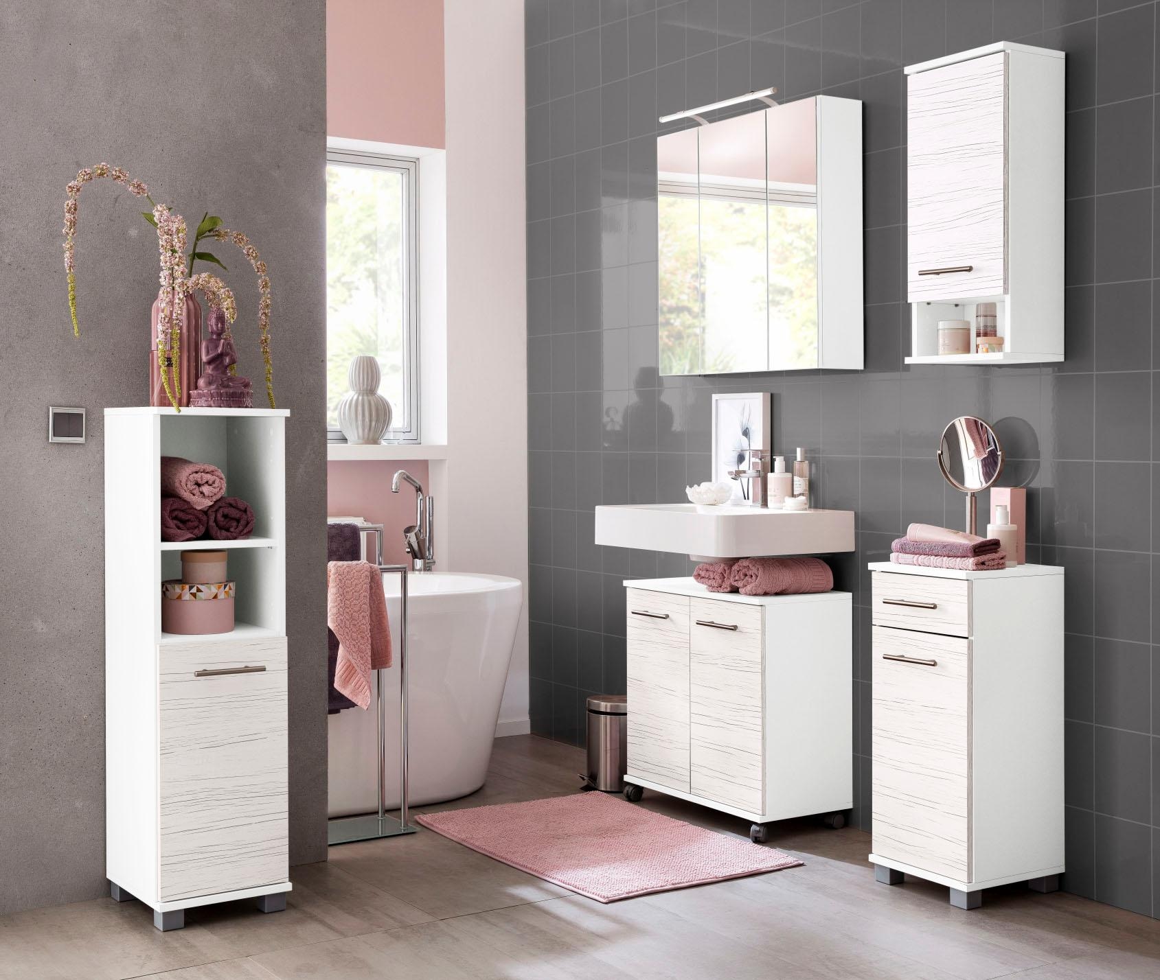 Schildmeyer Spiegelschrank »Dorina, mit höhenverstellbaren Glasböden made in Germany«, Breite 70 cm, 3-türig, LED-Beleuchtung, Schalter-/Steckdosenbox