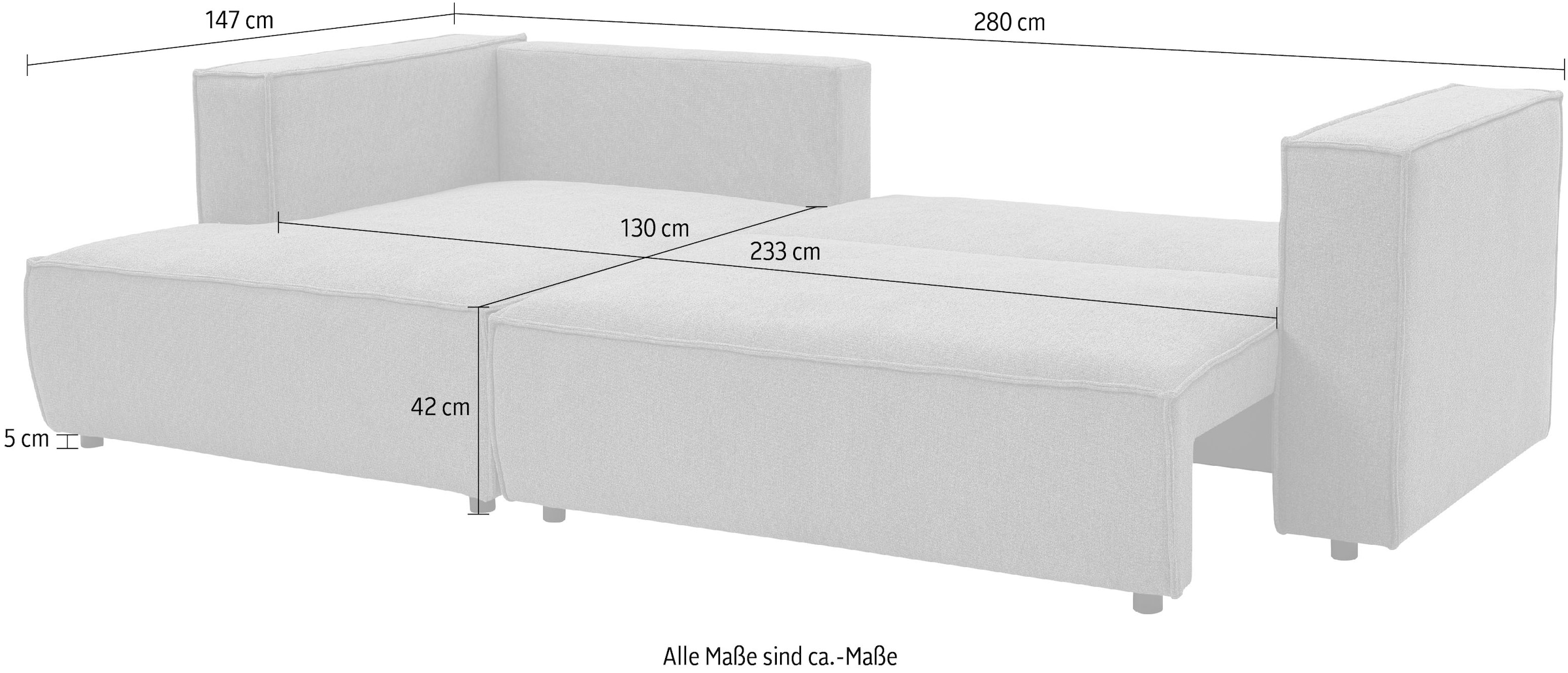 WERK2 Ecksofa »Atlanta-New, modernes Design, Stellmaße 280x147cm, L-Form, Kedernaht«, hoher Komfort, Schlaffunktion & Bettkasten, Cord, Anthrazit