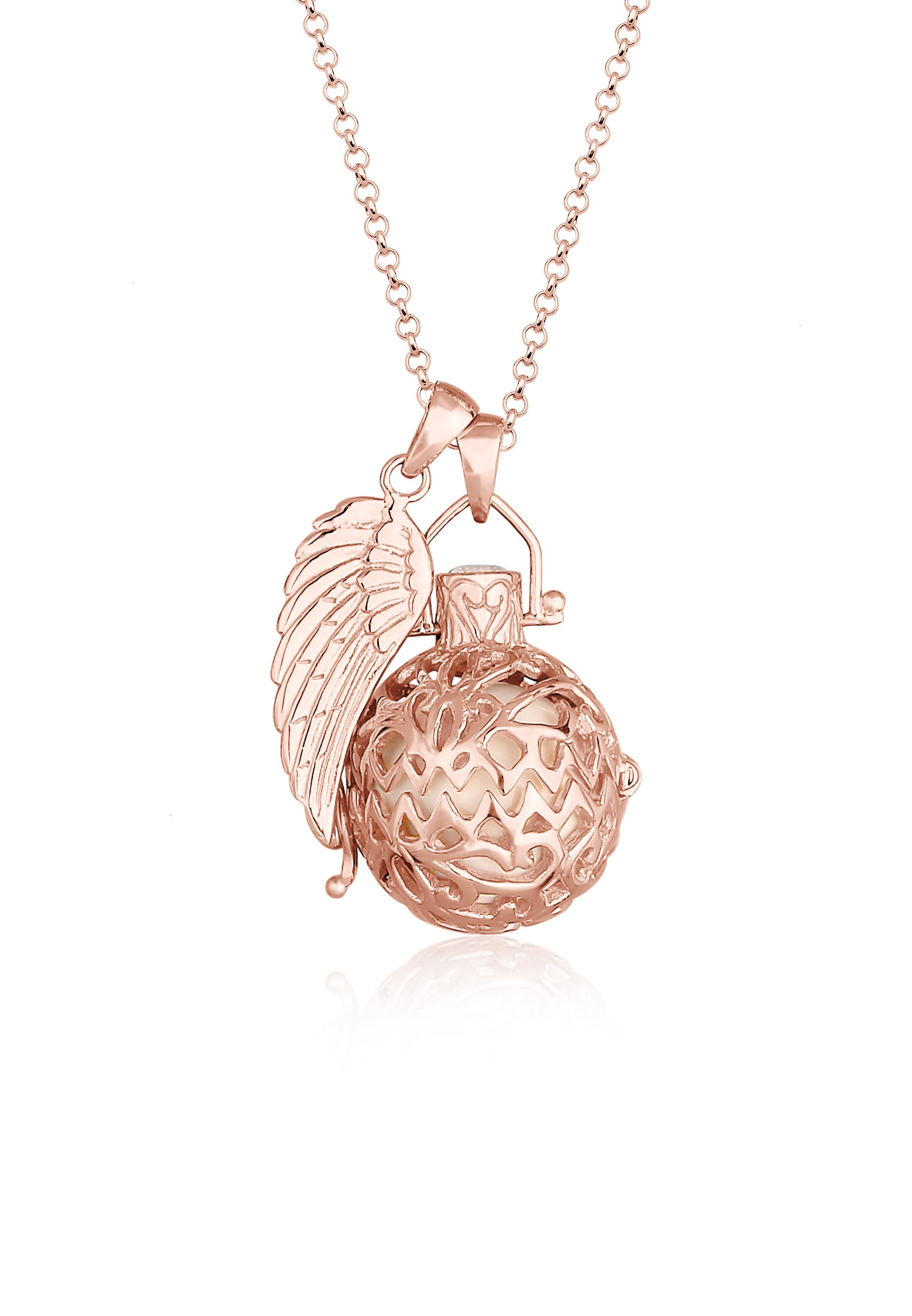 Nenalina Lange Kette »Halskette Engelsflüsterer Granat (16 mm) Flügel 925 Silber«