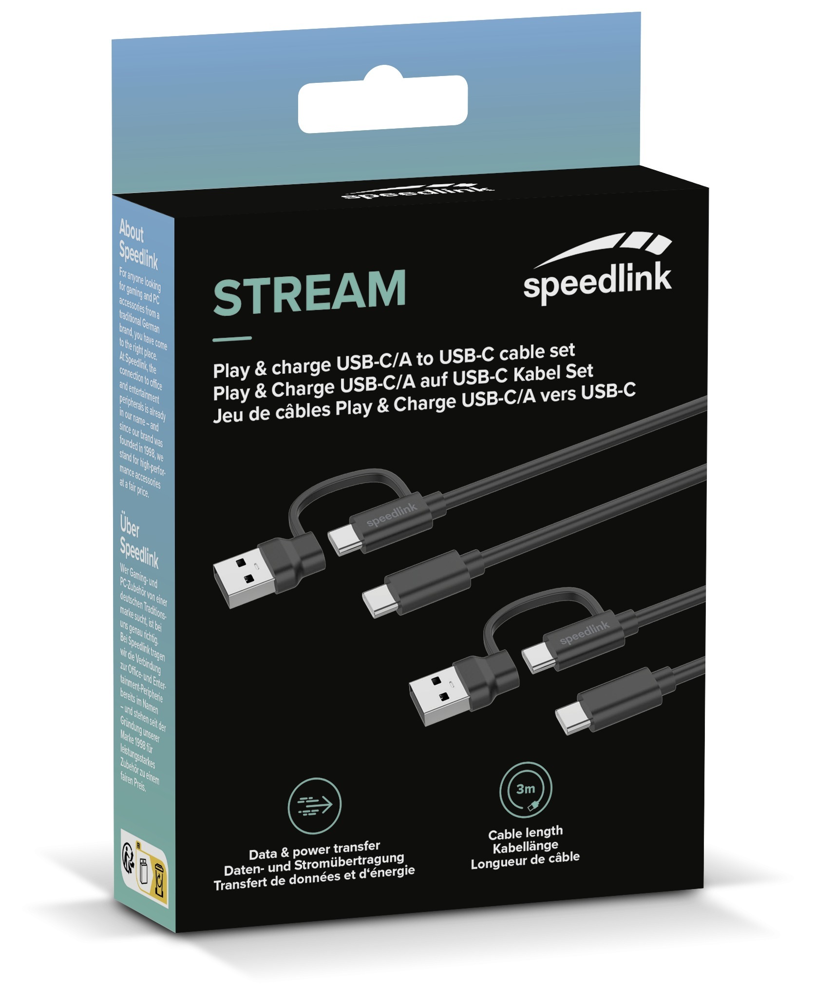 Speedlink Akku-Ladestation »STREAM Play & Charge USB-C/A to USB-C Cable Set, black«, für PS5, PS4, Xbox und Switch Controller