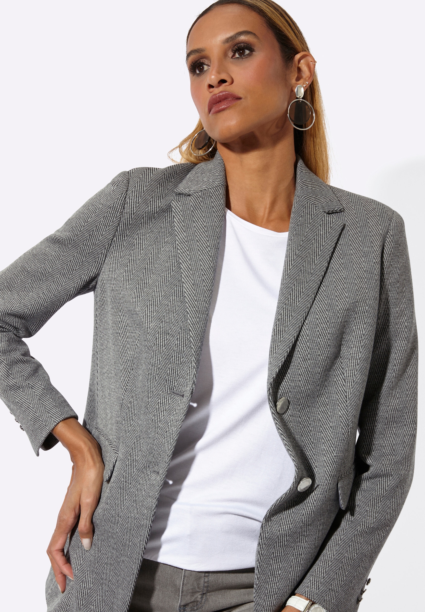 creation L Blusenblazer »Modal-Mix-Blazer Jerseyblazer im Fischgrat-Dessin«