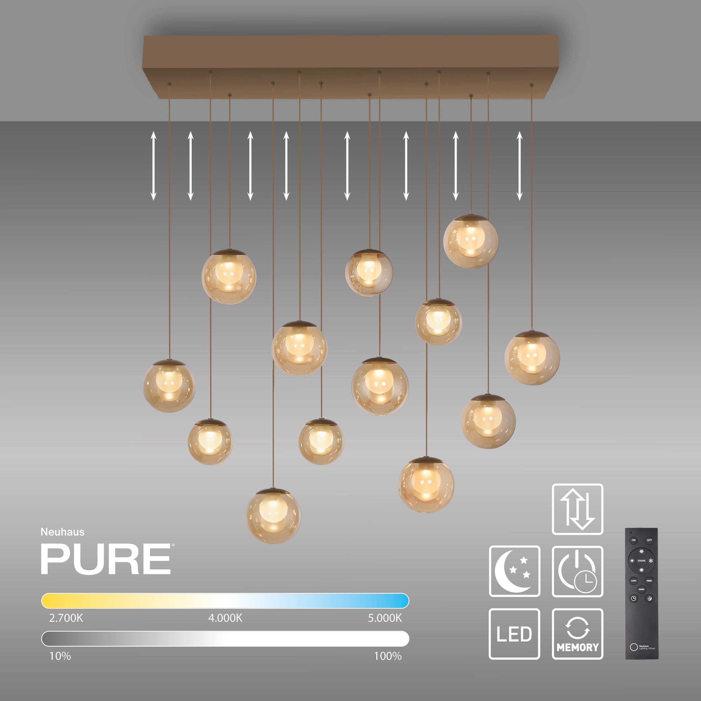 Neuhaus PURE LED Pendelleuchte »PURE Popup« LED-Board 1 Stk. warmweiß - kaltweiß Comfort Lift, CCT, dimmbar über Fernbedienung