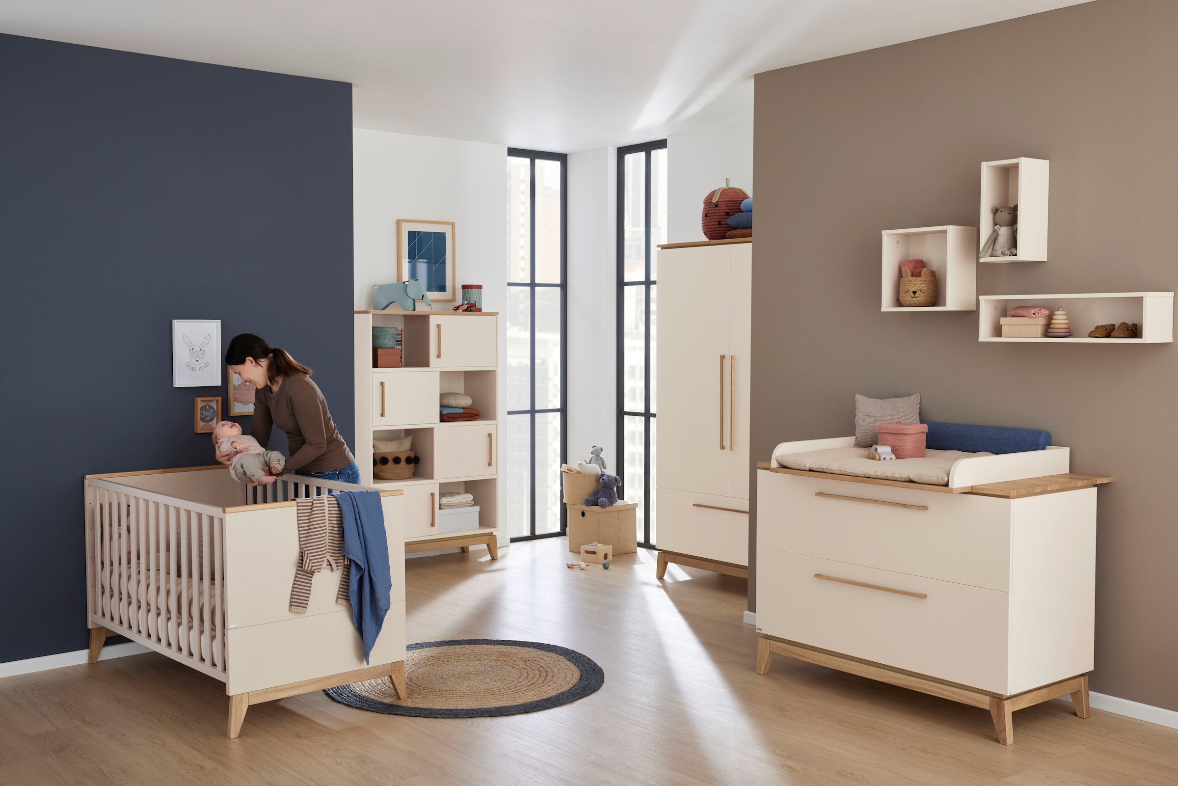 PAIDI Babybett »STIENE 70x140cm in Beige oder Grau, umbaubares Bett mit Massivholz« Gitterbett 4-fach höhenverstellbar, entnehmbare Sprossen, Kinderbett