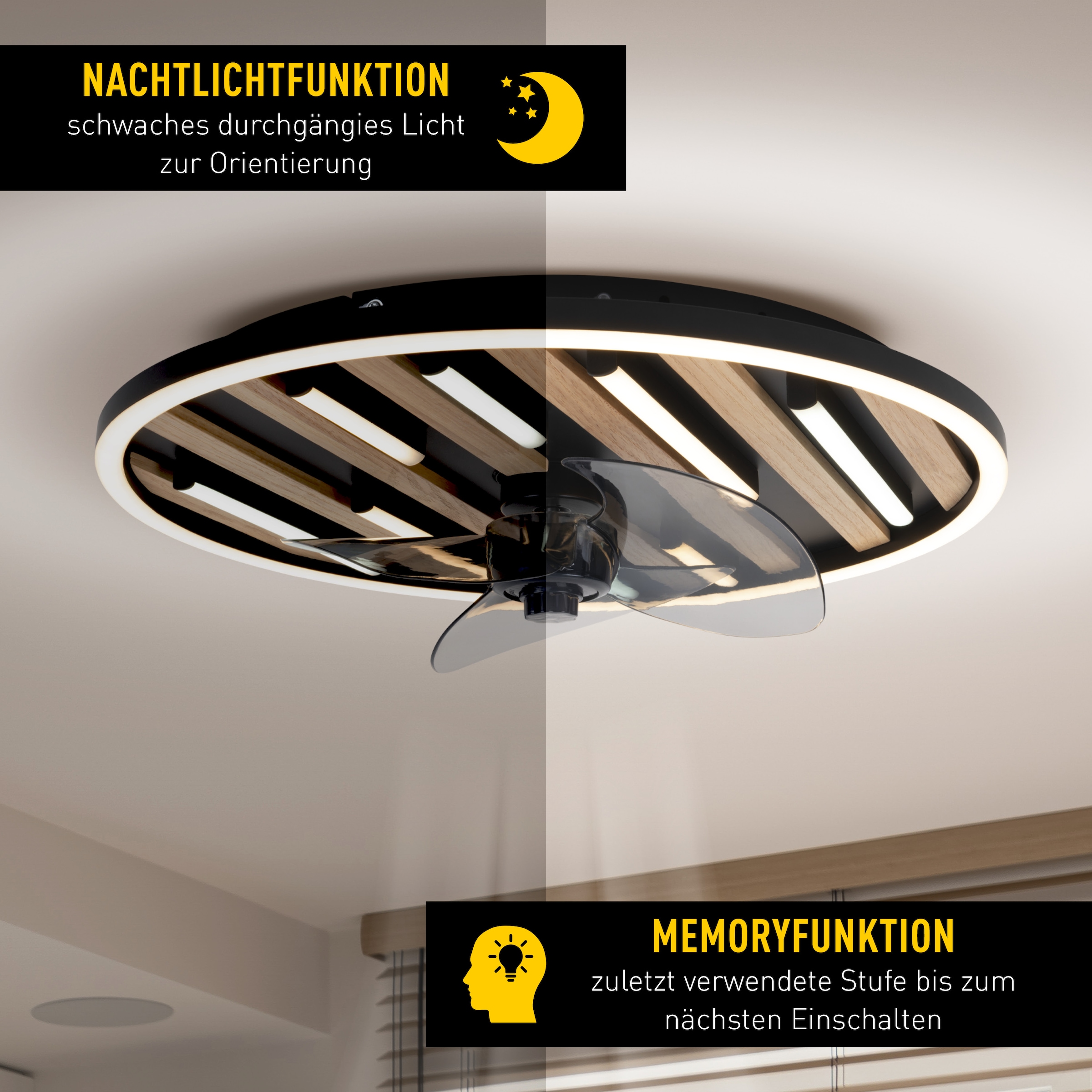 OTTO home LED Deckenleuchte »Deckenventilator Vollo« LED-Modul 1 Stk. warmweiß - kaltweiß inkl. Ventilator, dimmbar, CCT, Memory, Nachtlicht, Timer, IR-Fernbed.