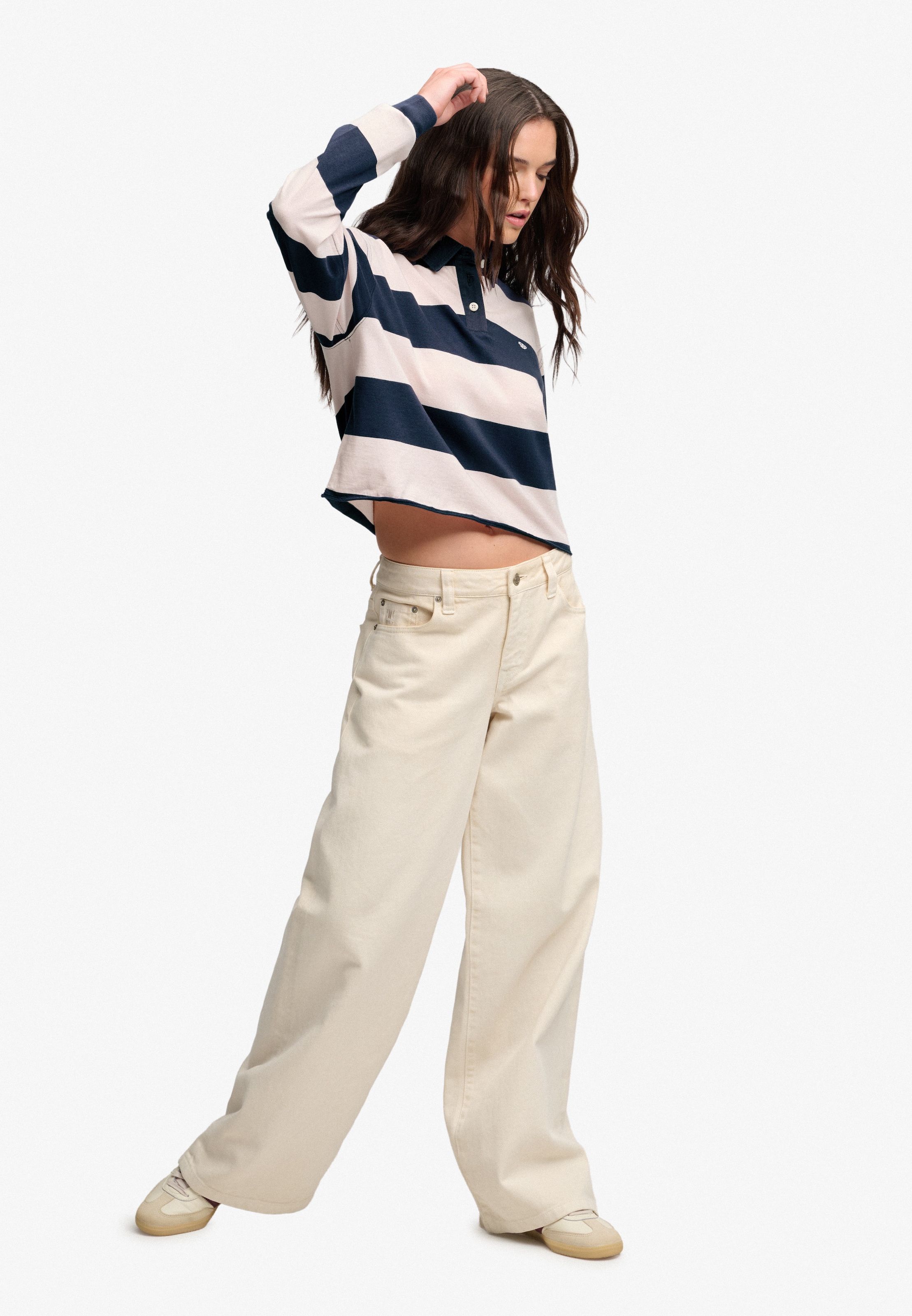 Superdry Langarm-Poloshirt »ATH ESS CROPPED STRIPE RUGBY« Baumwolle, oversize, cropped fit