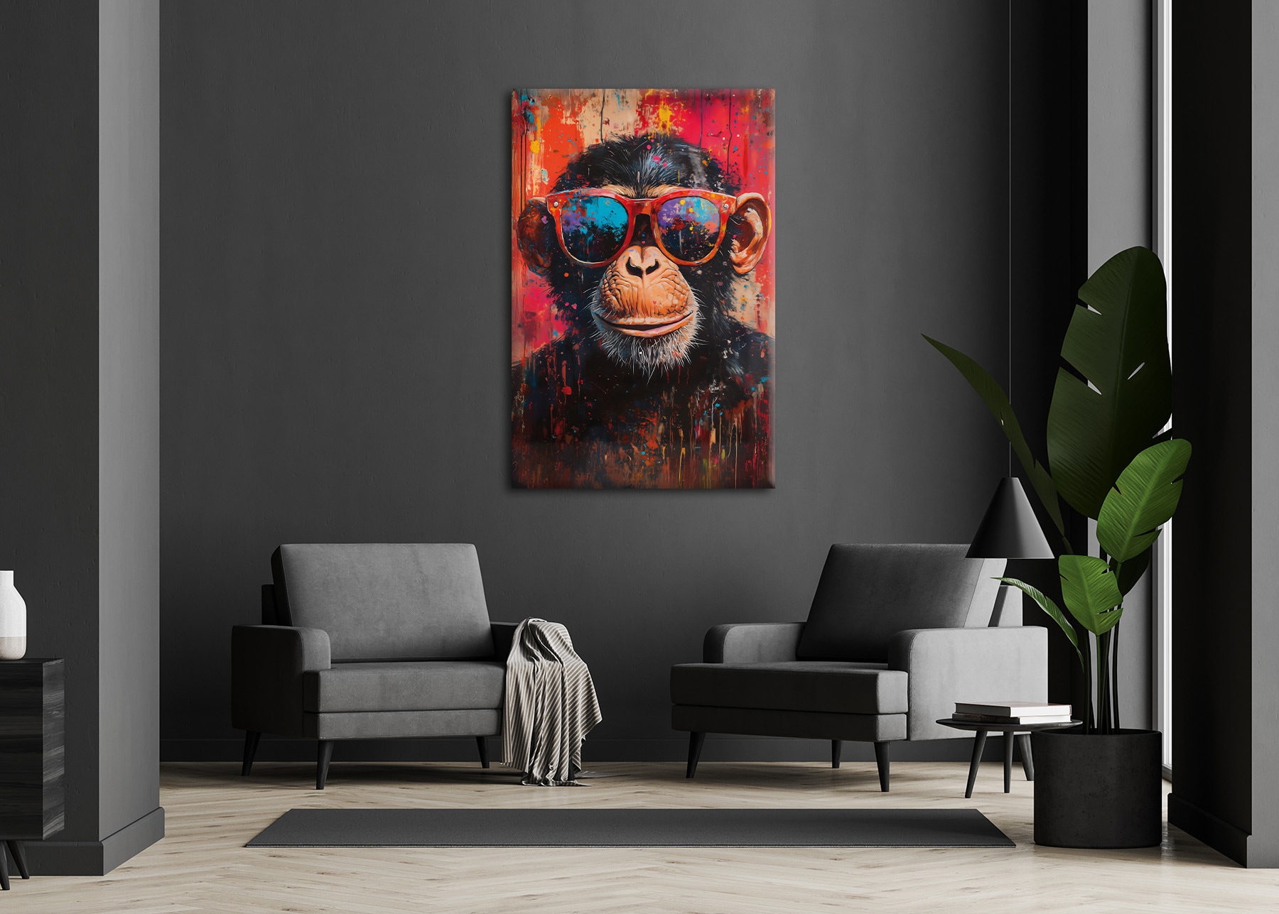 Bönninghoff Bild »BUNTER SCHIMPANSE 78x118 cm – Leinwandbild Keilrahmen Deko modern«