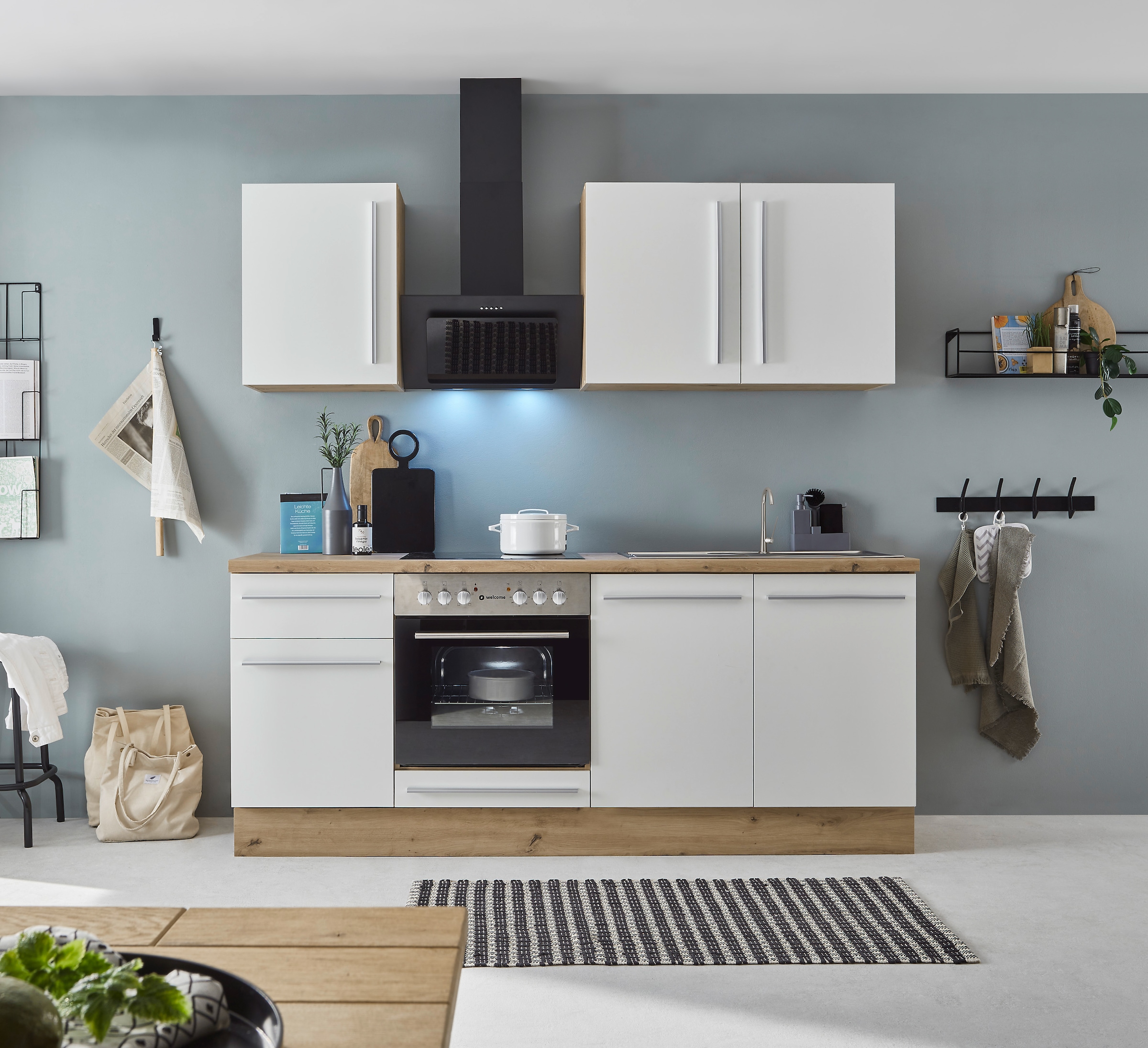 KOCHSTATION Küchenzeile »KS-Florida mit 38mm starker Arbeitsplatte« Breite 210 cm, wahlweise mit E-Geräten, mit Soft-Close-Funktion