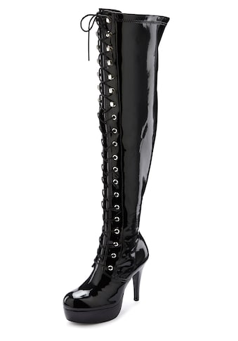 Overkneestiefel, mit Plateau und Lack-Optik, erotische High-Heel Stiefelette