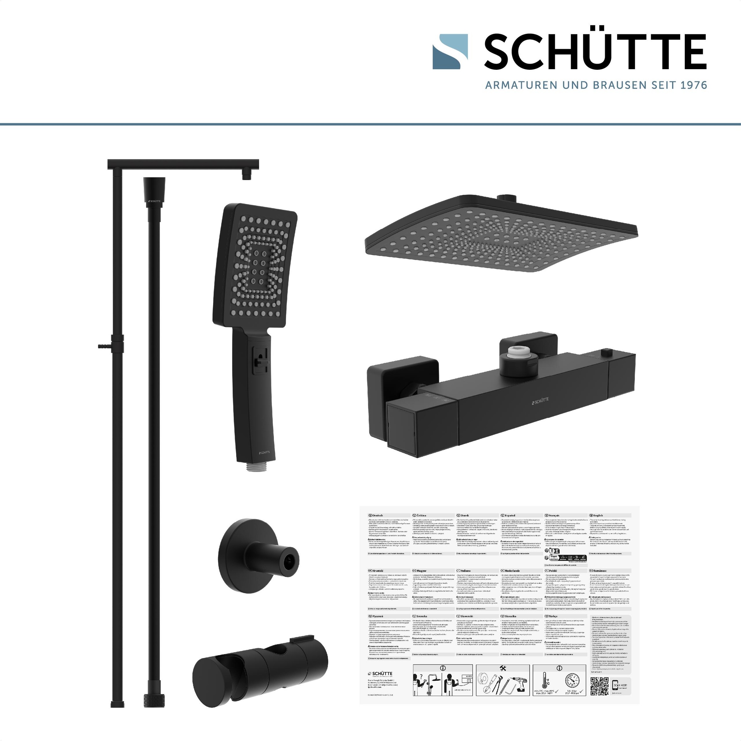 Schütte Duschbrause »TRENTO«, (Set), mit Thermostatarmatur, 3-fach verstellbar, Antikalk-Noppen