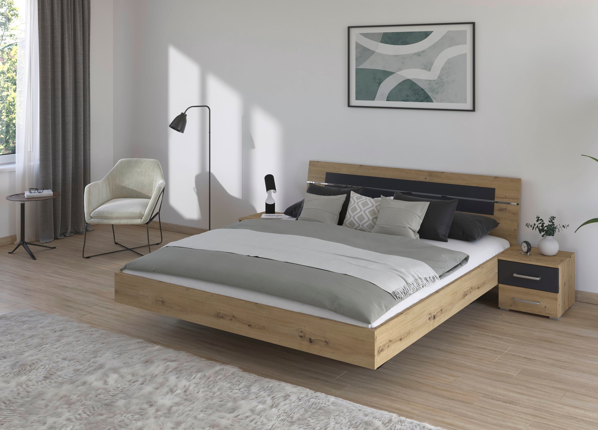 rauch Bettanlage »Doppelbett Futonbett BURANO in schwebender Optik« Set, 3 Stk. tlg. und abgesetztem Kopfteil mit 2 Nachttischen MADE IN GERMANY