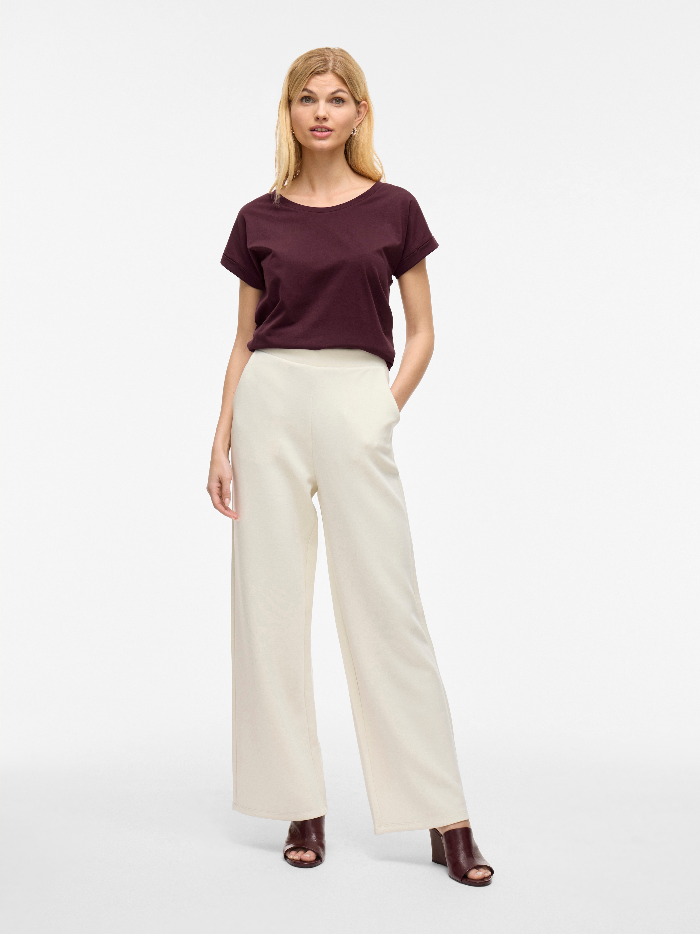 Vila Rundhalsshirt »VIDREAMERS NEW PURE T-SHIRT/SU-NOOS«, Basic Damen-T-Shirt mit Rundhalsausschnitt und umgeschlagenen Ärmeln