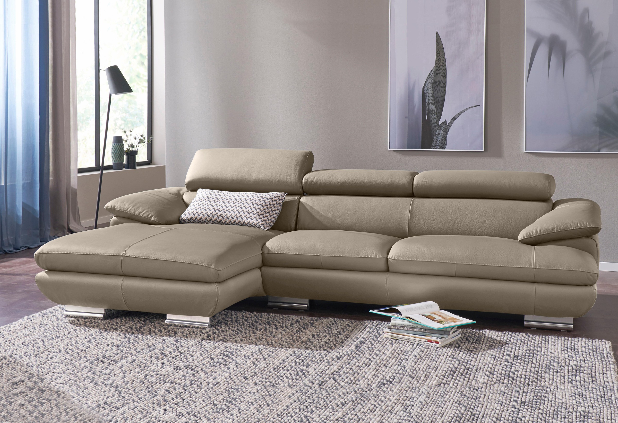 CALIA ITALIA Ecksofa »Magic, ein italienisches Sofa zum Träumen, erstklassiger Sitzkomfort«, mit verstellbaren Kopfteilen, in 2 Lederqualitäten