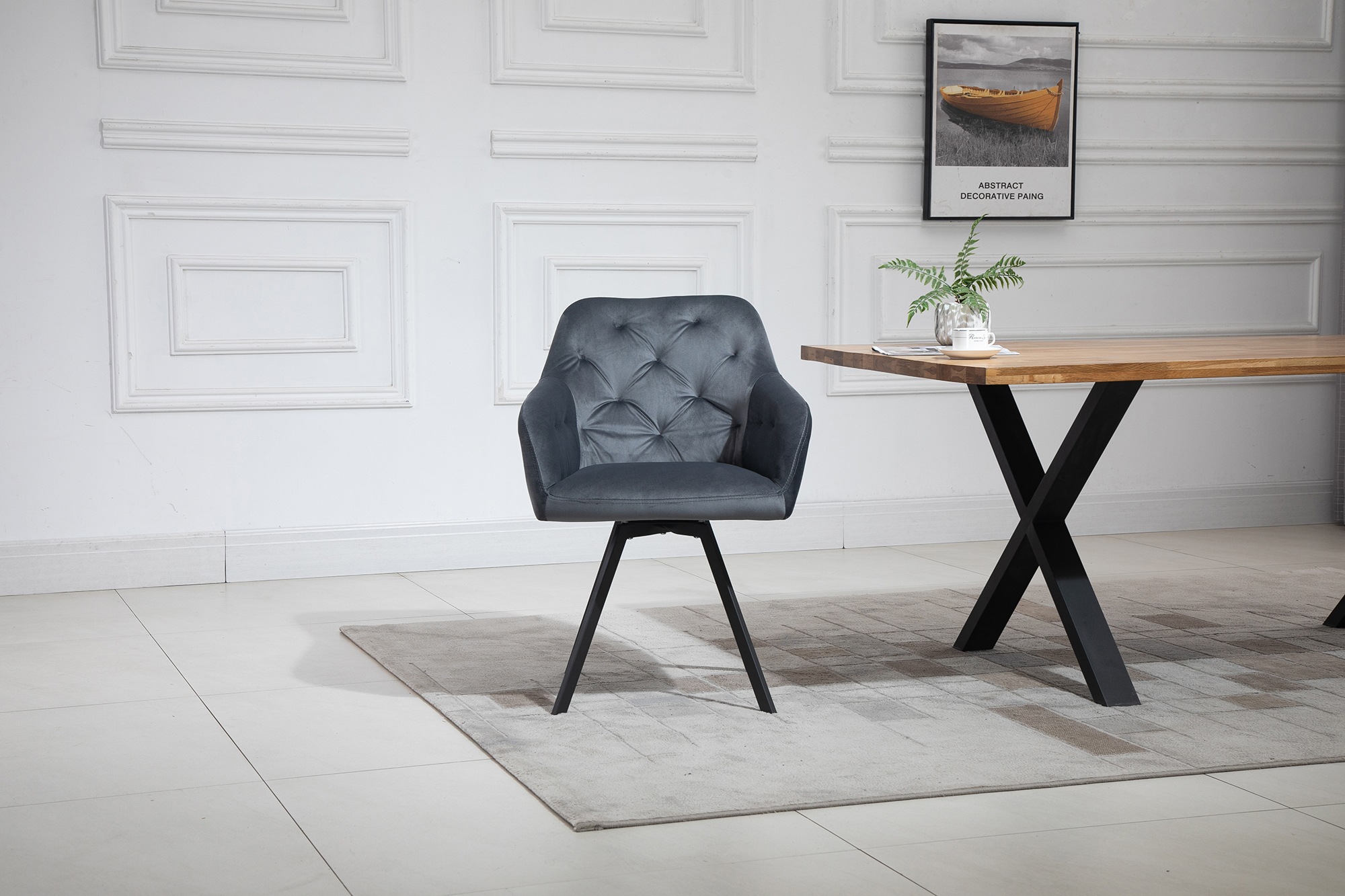 SalesFever Essgruppe, (Set, 5 tlg.), Stühle mit 360° Drehplatte, Tischplatte mit echter Baumkante