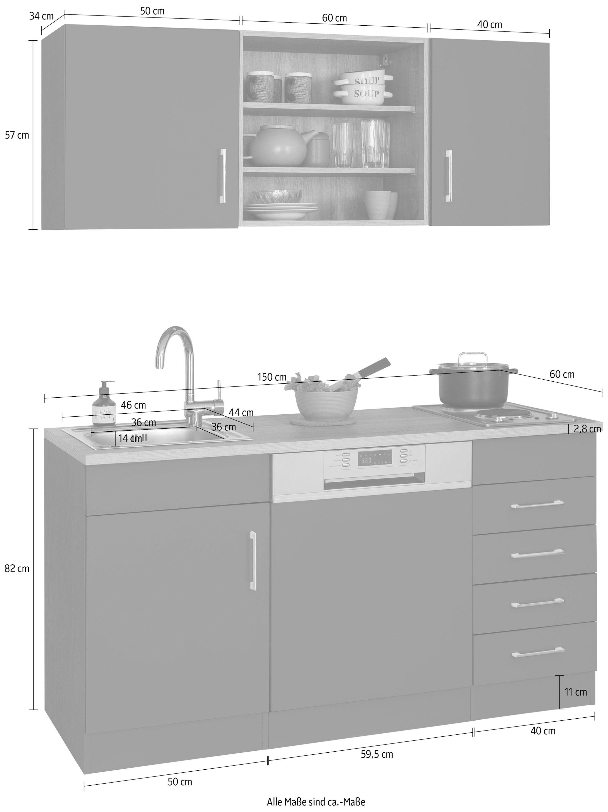 HELD MÖBEL Küche »Mali«, Breite 150 cm, mit E-Geräten