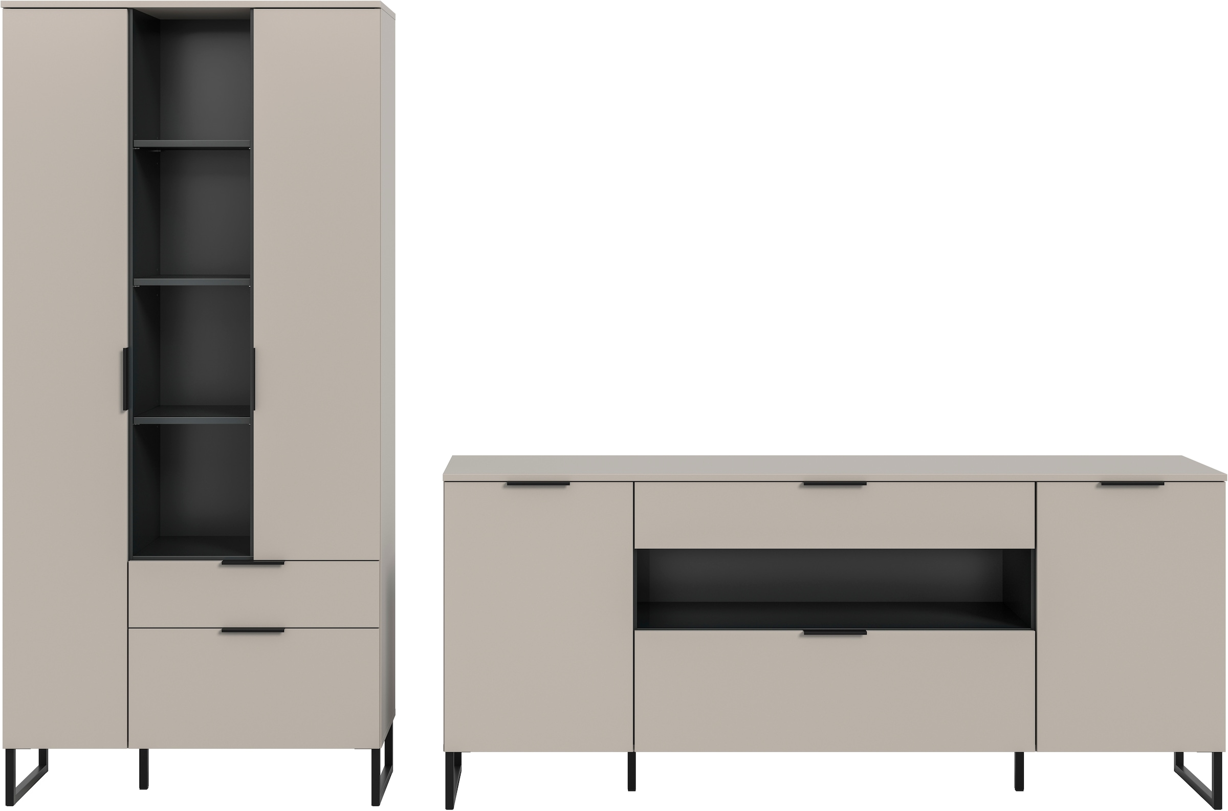 Home affaire Wohnwand »ADIO, Breite 290 cm, 2-teiliges Set, mit Metall-Kufenfüße« Set, bestehend aus: Mehrzweckschrank und Sideboard, 2 Stk. tlg.