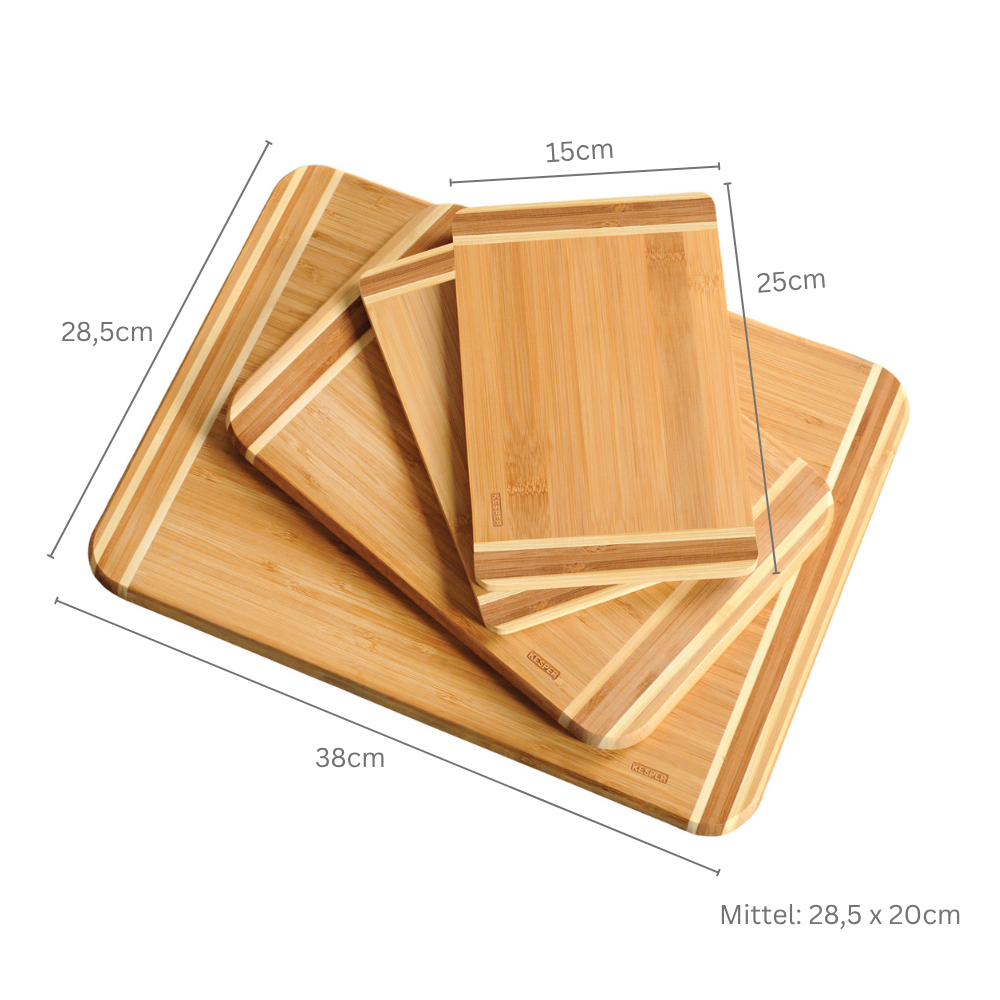 KESPER® Schneidebrett »3 verschiedene Größen« (1x 38x28,5x1,6 cm, 1x 28,5x20x1,6 cm, 2 x 25x15x1 cm)