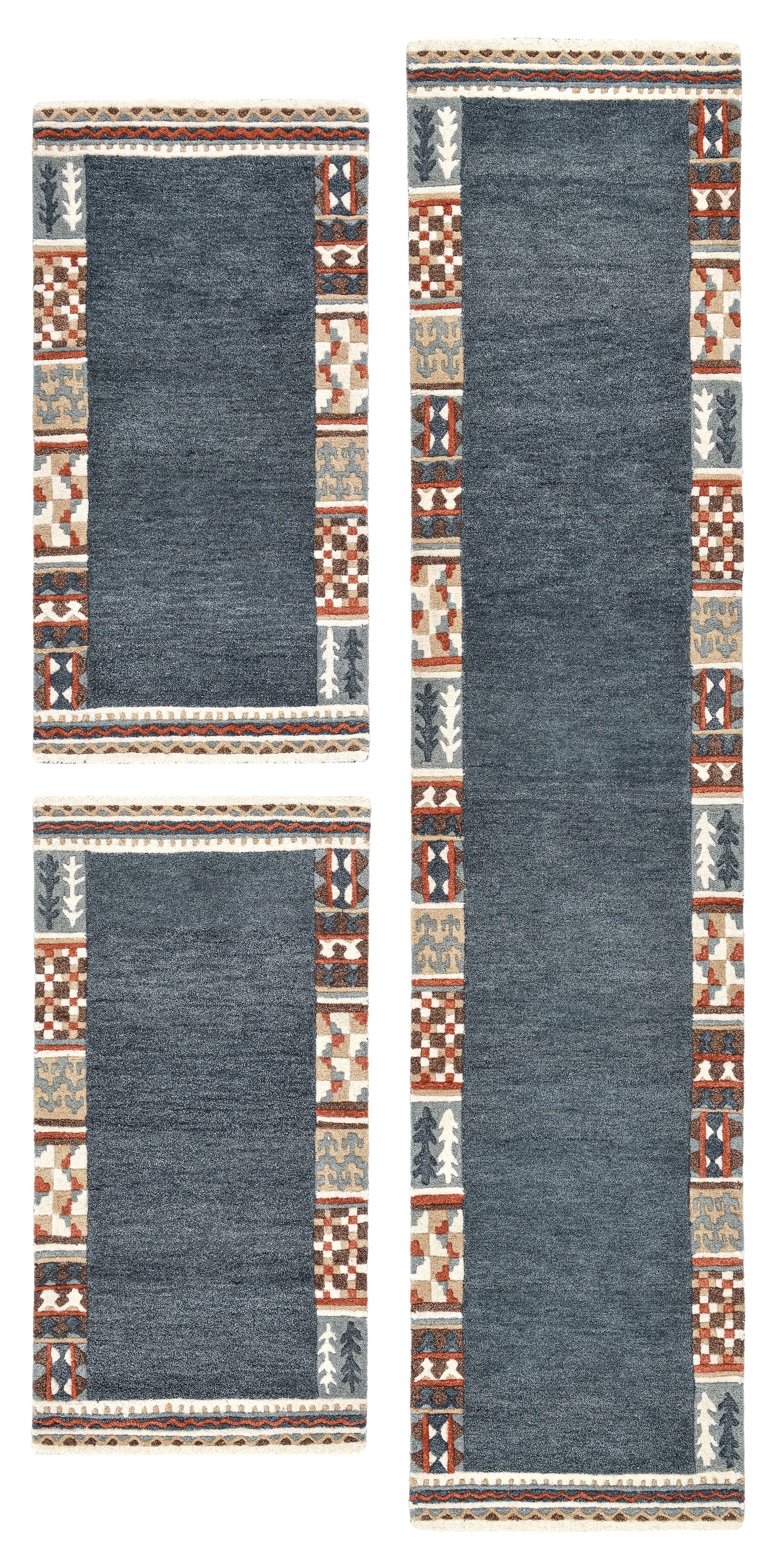 THEKO Bettumrandung »Nuno, handgearbeitet, mit Bordüre« Höhe 14 mm 3 Stk. tlg. Bettvorleger, reine Wolle, handgetuftet, Läufer-Set, Schlafzimmer