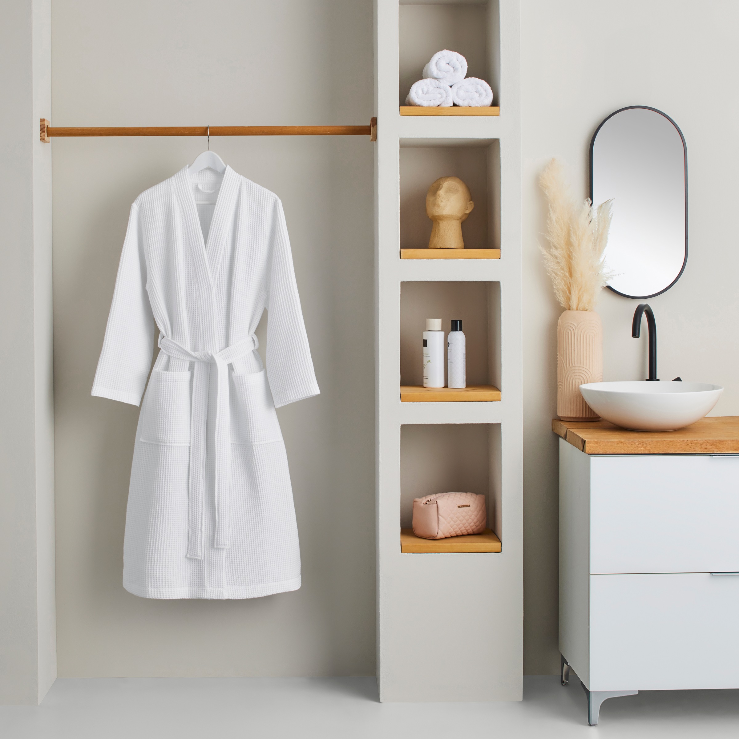 my home Unisex-Bademantel »Inga, Waffelpiqué, leicht, ideal für Sauna & Spa, Hotelbademantel« 1 Stk. kleines Packmaß, Taschen, Damen & Herren, S-3XL, Morgenmantel