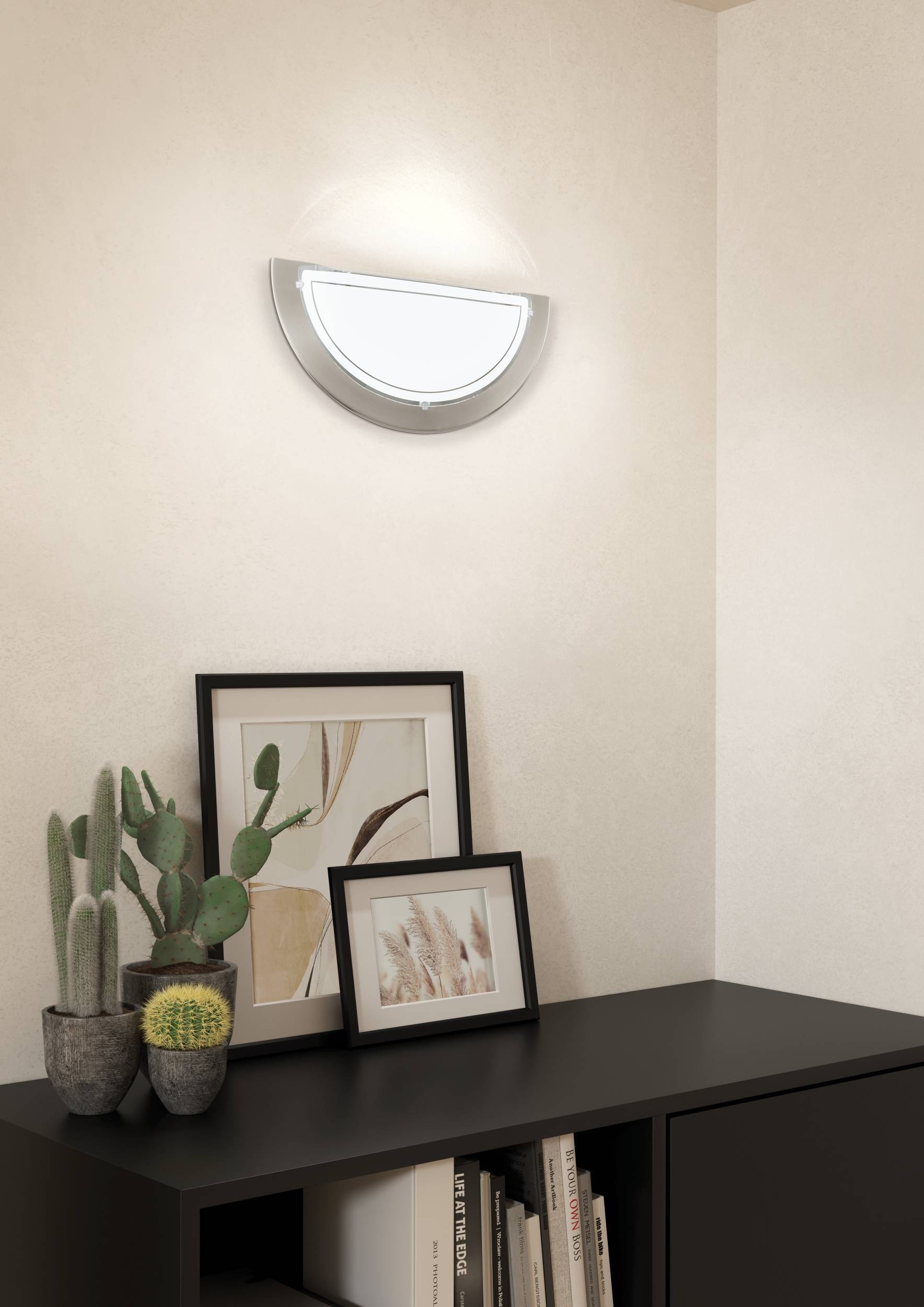 EGLO LED Wandleuchte »PLANET 1 Wandlampe, Flurlampe halbrund, Silber und Weiß« E27 1 Stk. Wandleuchte, Wohnzimmerlampe in Silber und Weiß, Lampe mit E27 Fassung