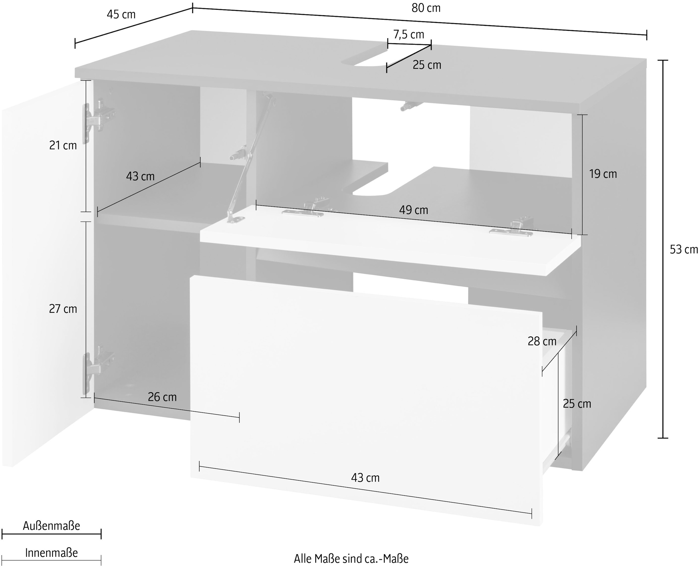 Home affaire Waschbeckenunterschrank »Wisla«, für Wandmontage, Siphonausschnitt, Push-to-open-Funktion, Breite 80 cm