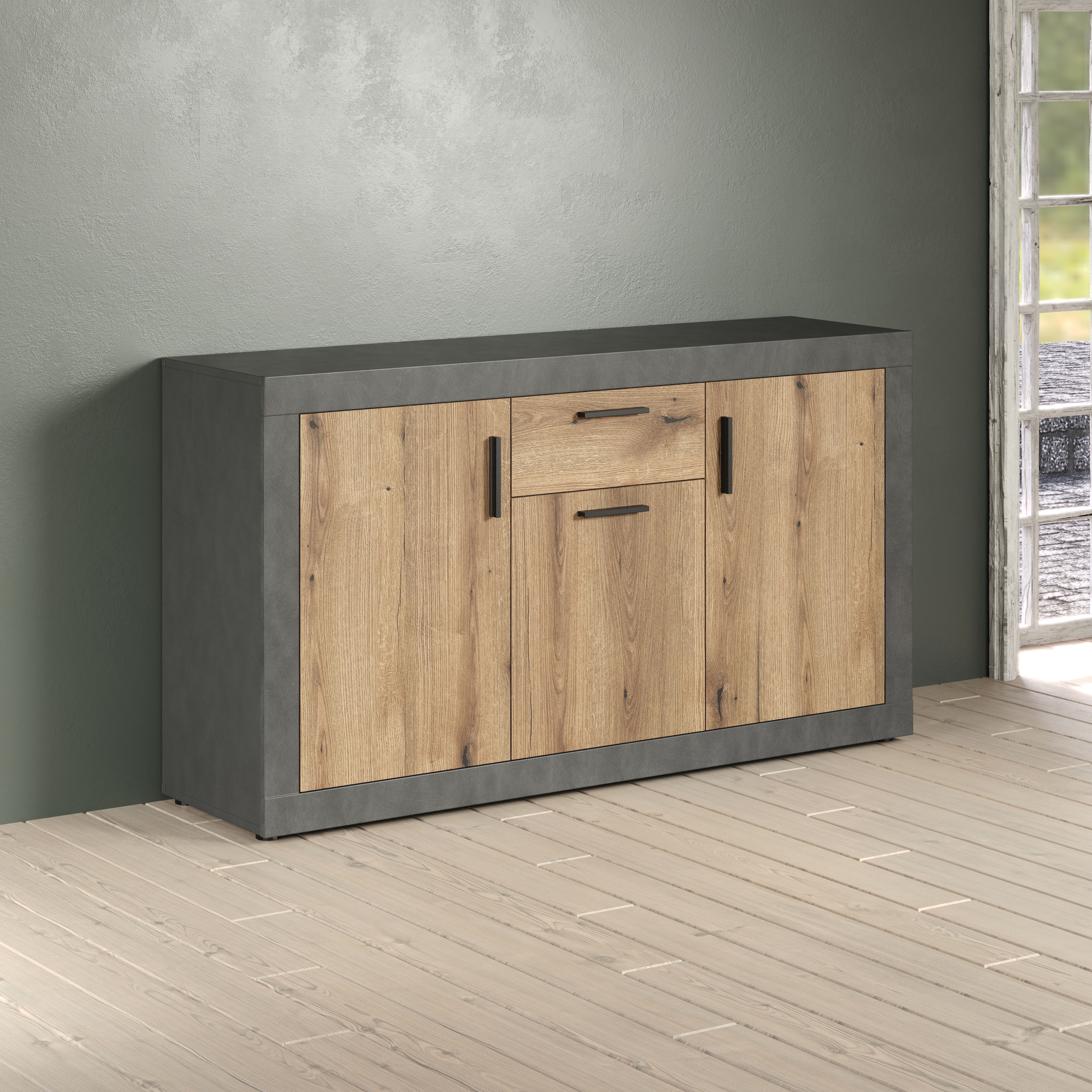 INOSIGN Sideboard »Bergen«, (Packung, 1 St.), Sideboard mit 3 Türen & 1 Schublade - (B/T/H) 149/40/83 cm
