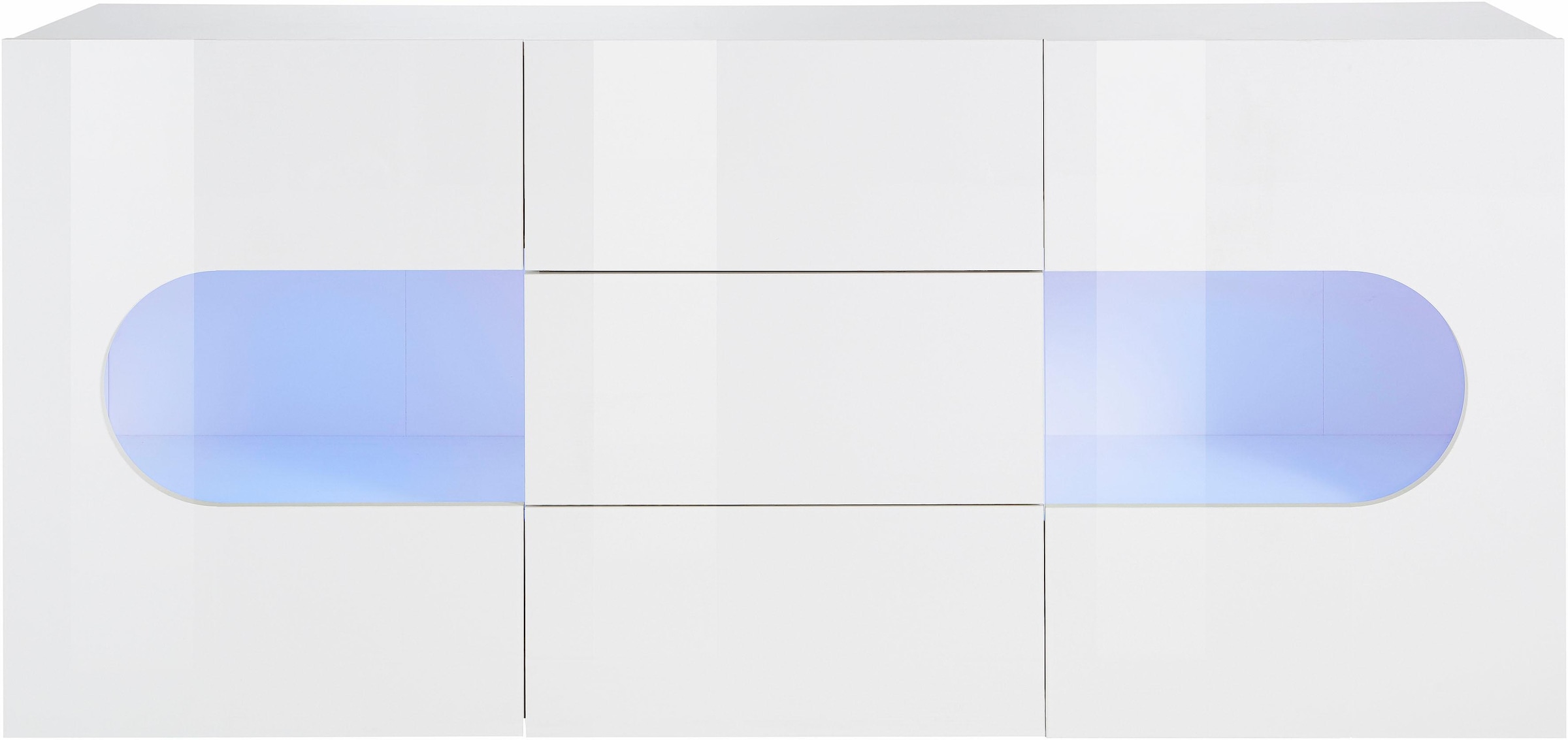 INOSIGN Sideboard »Real,Vitrine,Kommode,Schrank, komplett hochglanz lackiert«, mit 2 Glastüren und 3 Schubladen ohne Griff, Breite 180