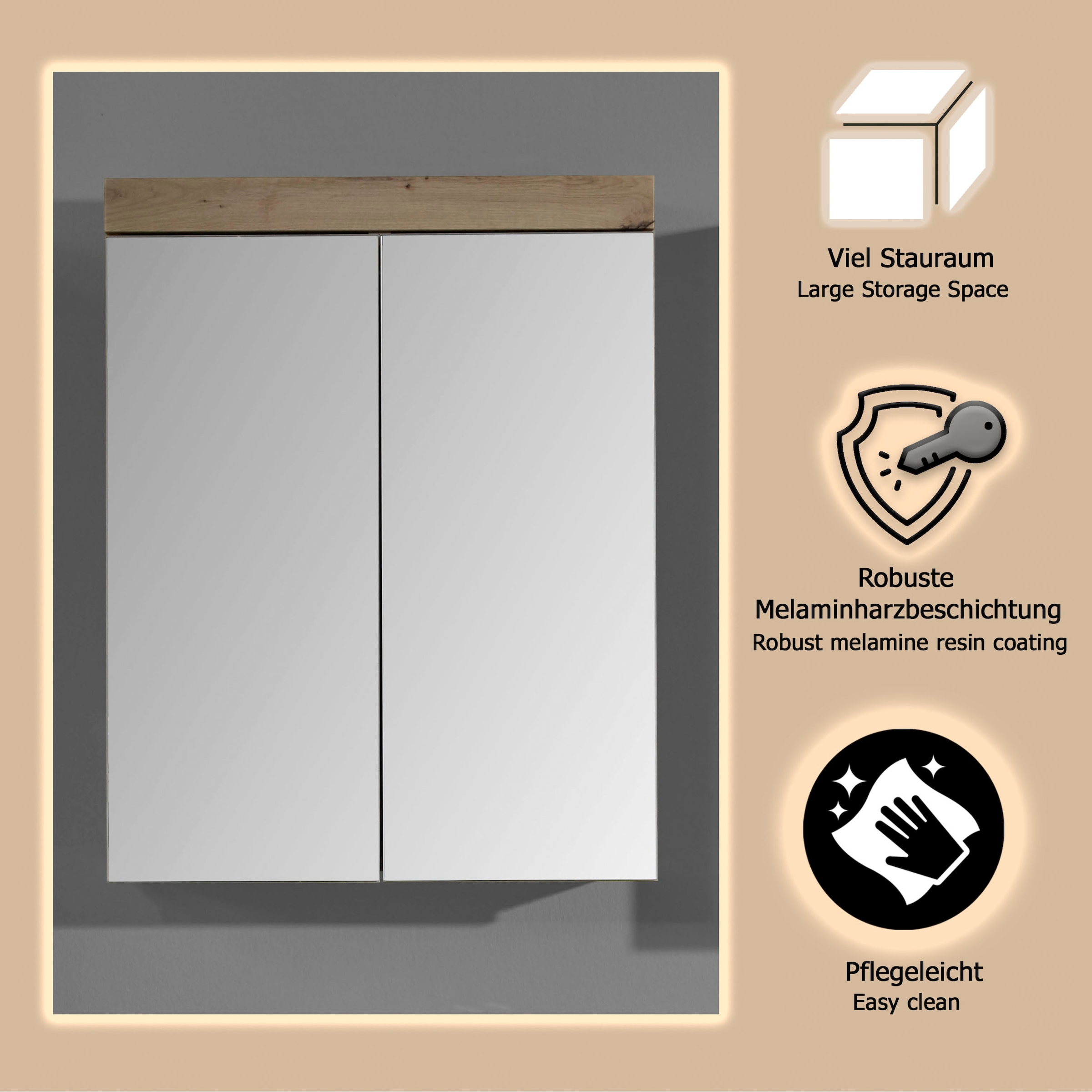 welltime Spiegelschrank »Avena« Spiegelschrank wahlweise mit Beleuchtung - (B/T/H) 60/17/77 cm