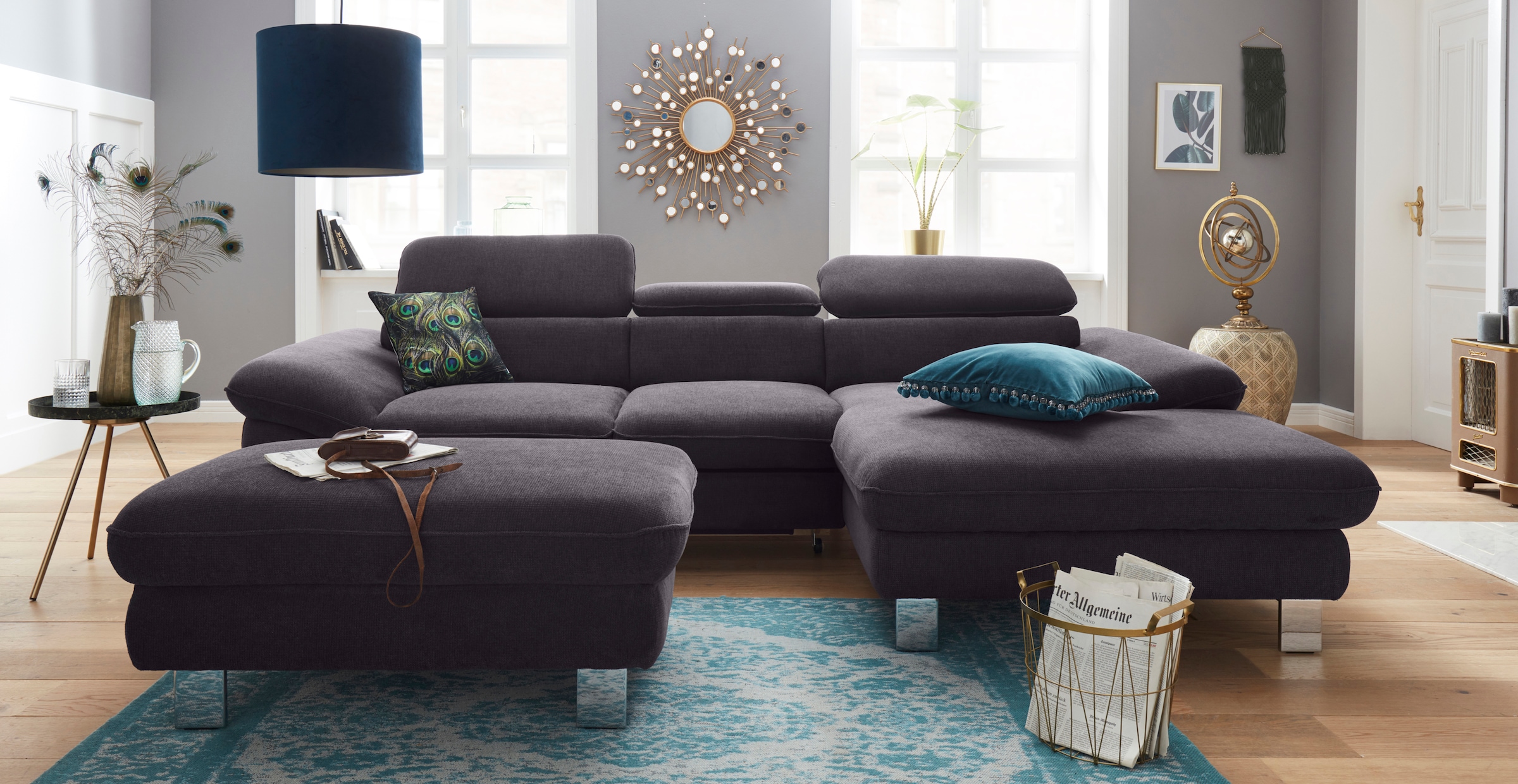 COTTA Polstergarnitur »Driver L-Form«, (Set, 2 tlg.), Set bestehend aus: Ecksofa mit Kopfteilverstellung & Hocker