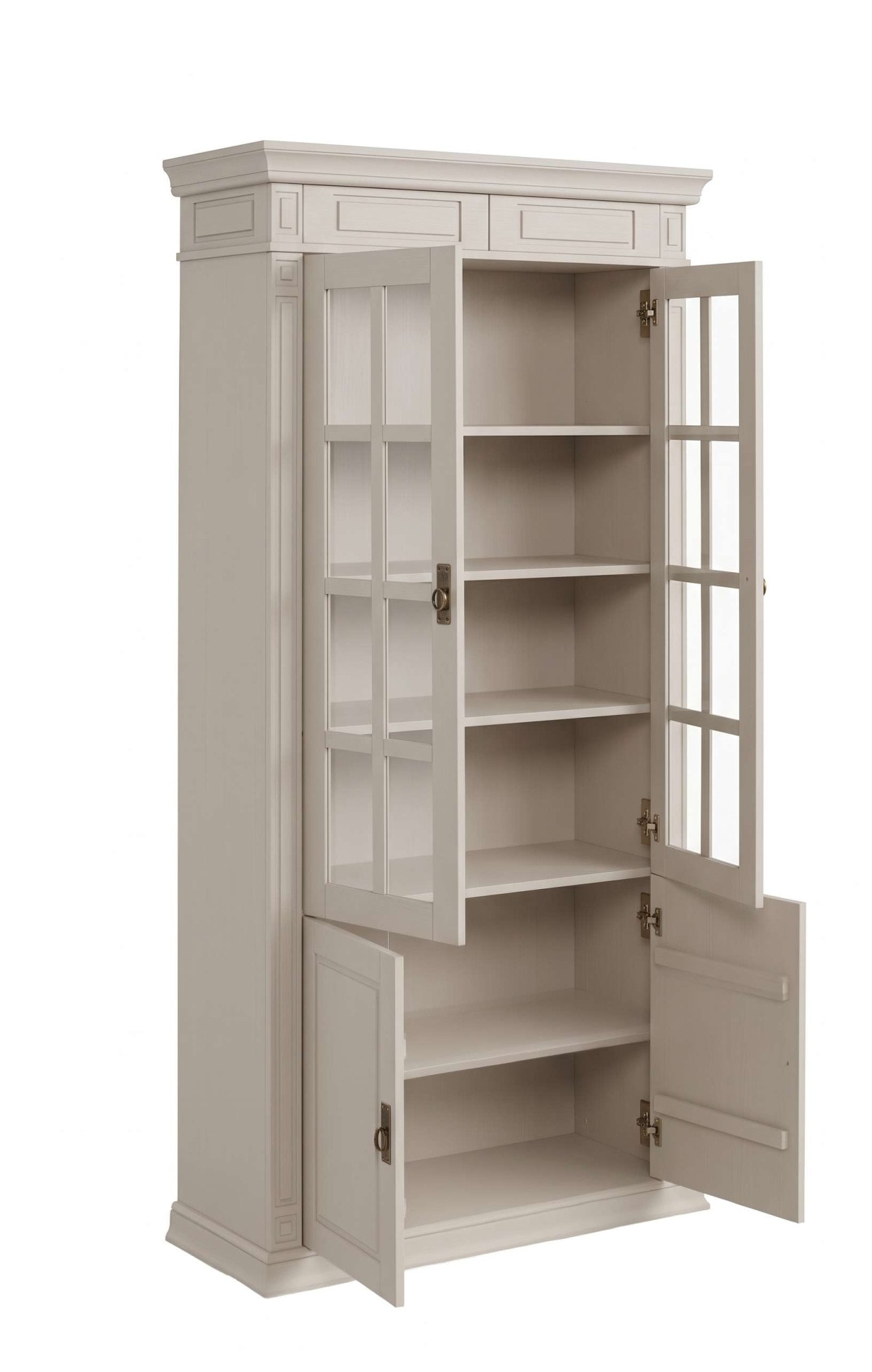 OTTO home Vitrine »Vinales, 4 Türen, 6 Fächer« B/T/H: 93/39/196 cm,  Messinggriffe im Jugendstil, viel Stauraum durch 6 Fächer