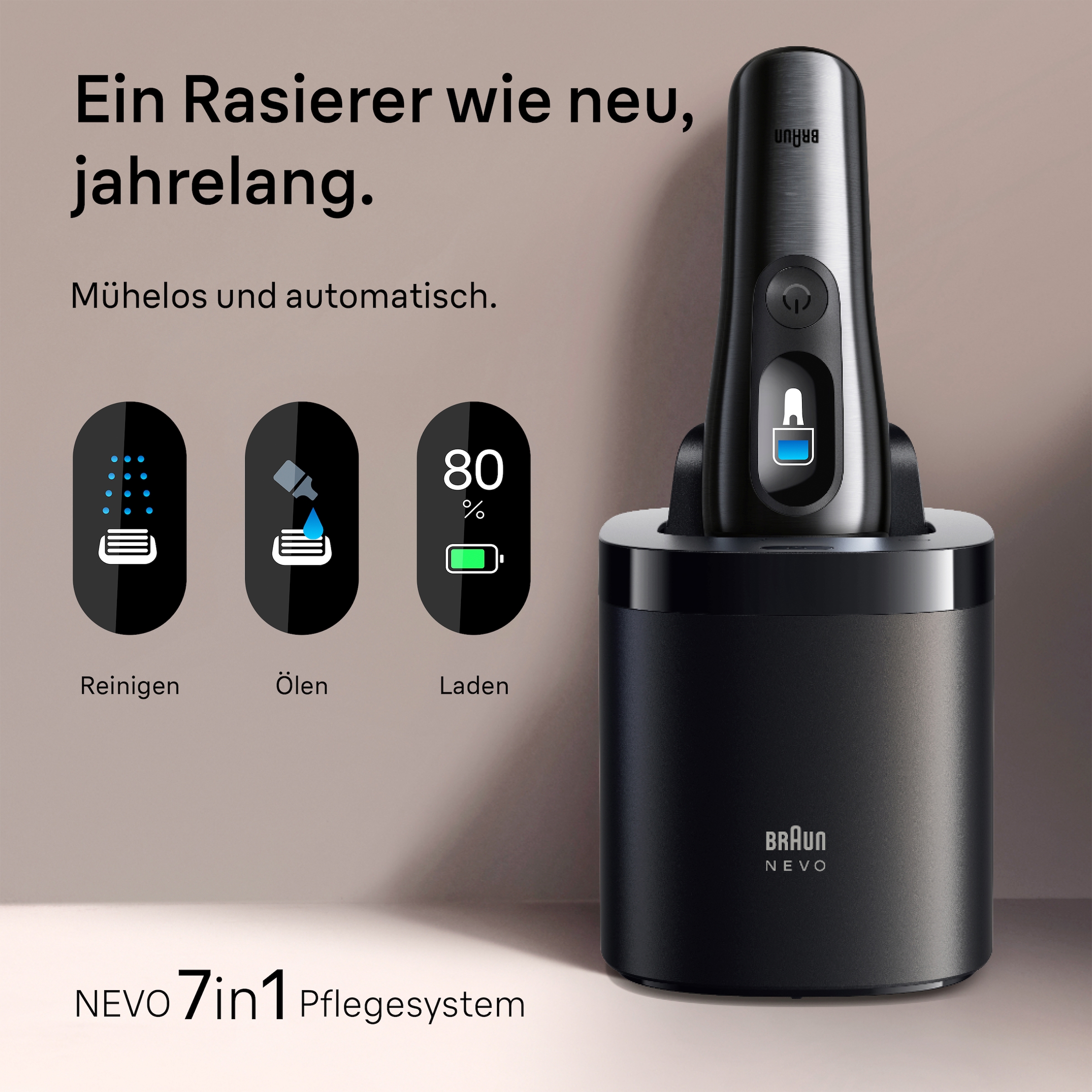 Braun Elektrorasierer »NEVO 11000cc« SmartClean-Plus-Reinigungsstation integrierter Präzisionstrimmer AeroTouch, Smart Display, 7-in-1 Care System, Reiseetui, Silber