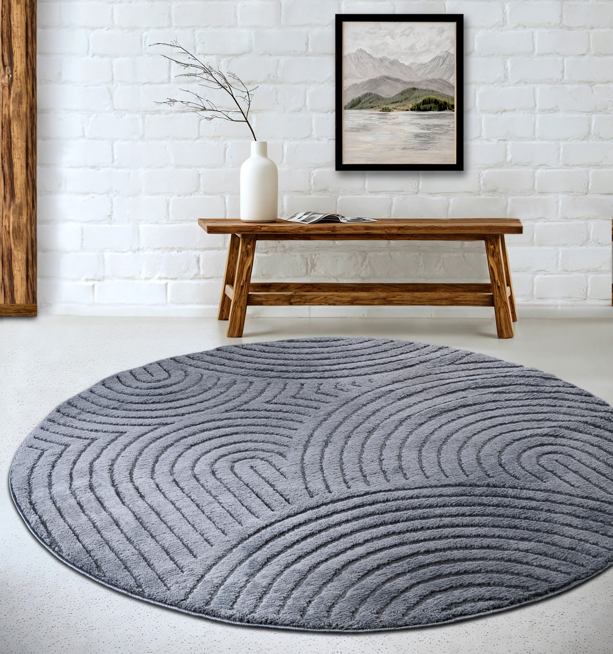 ELLE DECORATION Designteppich »Cosy Panglao, auch als Rundteppich erhältlich«, rechteckig, 14 mm Höhe, uni Kurzflor, Hoch Tief Struktur, modern, Skandi, Boho, Wohnzimmer