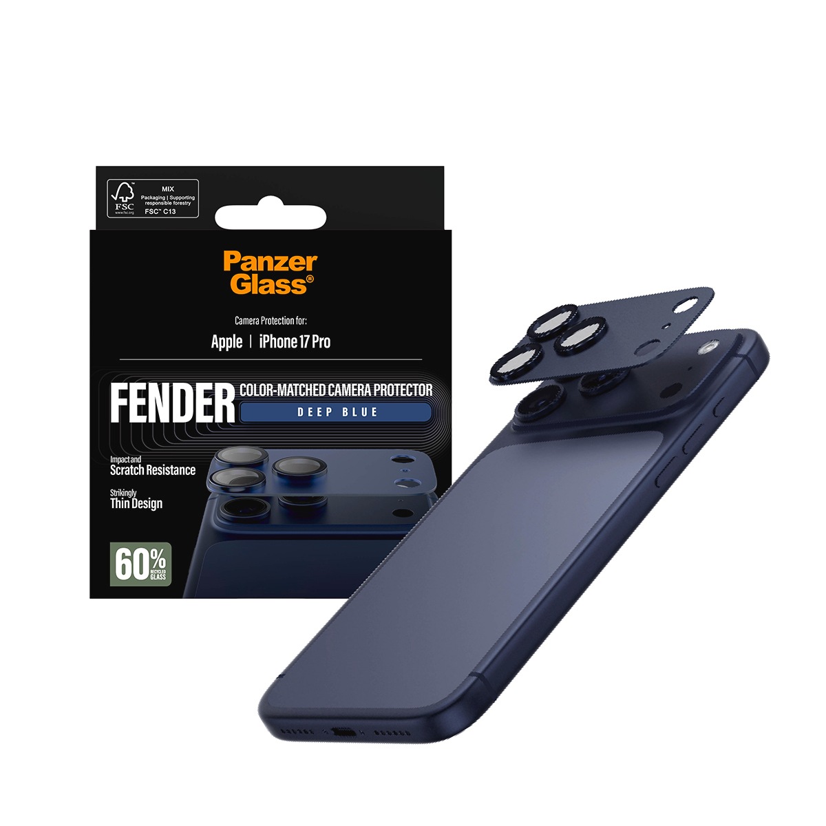 CARE by PanzerGlass Kameraschutzglas »Fender Color-Matched Camera Protector« für Apple iPhone 17 Pro Kameraschutz, Schutzfolie, Linsenschutz, kratz- & stoßfest
