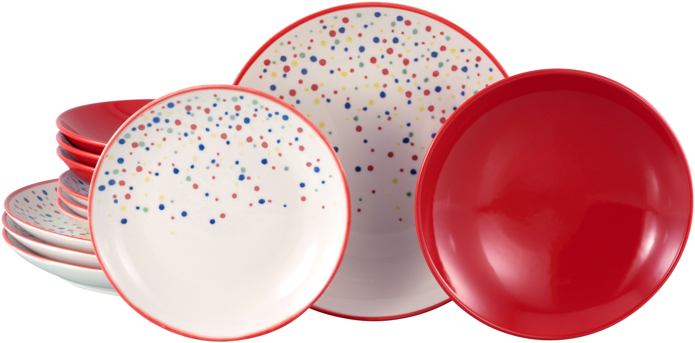CreaTable Teller-Set »Joy, Teller Set 12-tlg.« Unregelmäßige bunte Punkte, Gute Laune Geschirr, Frisch, Freundlich