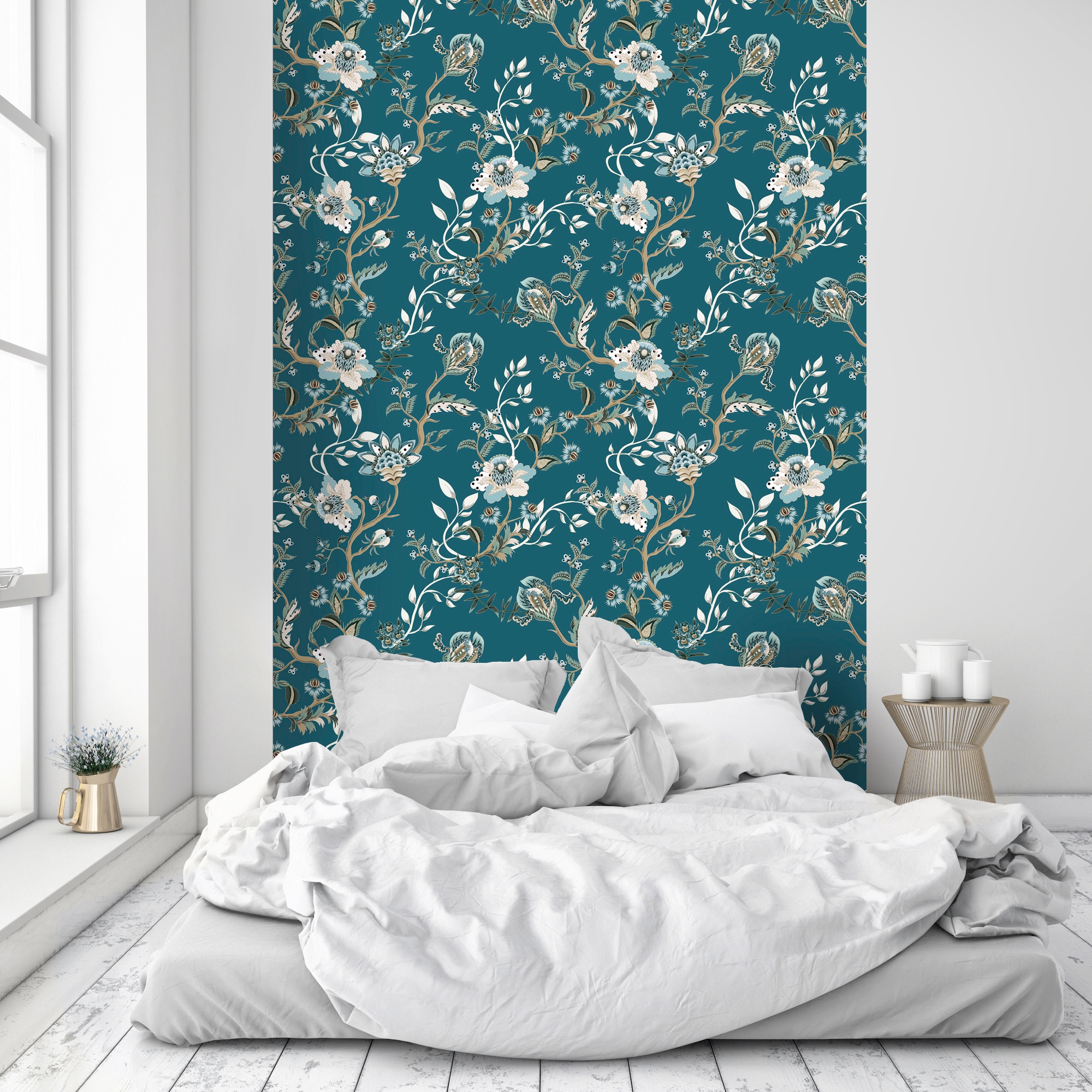 queence Vinyltapete »Clea«, bedruckt-Motiv-botanisch-floral-gemustert-natürlich, 90x250cm, selbstklebend, kinderleichte Anbringung, Sticker