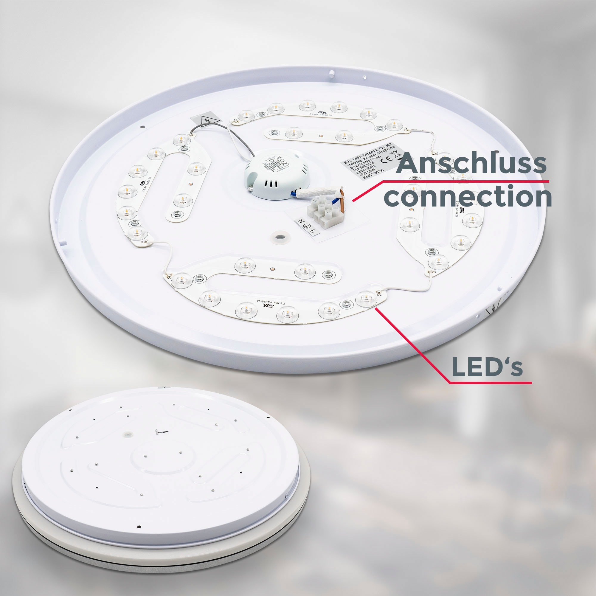 B.K.Licht LED Deckenleuchte  mit Backlighteffekt, 1 x LED-Platine 24 Watt, 3.000lm, 4.000K, nicht dimmbar, Ø 38 cm